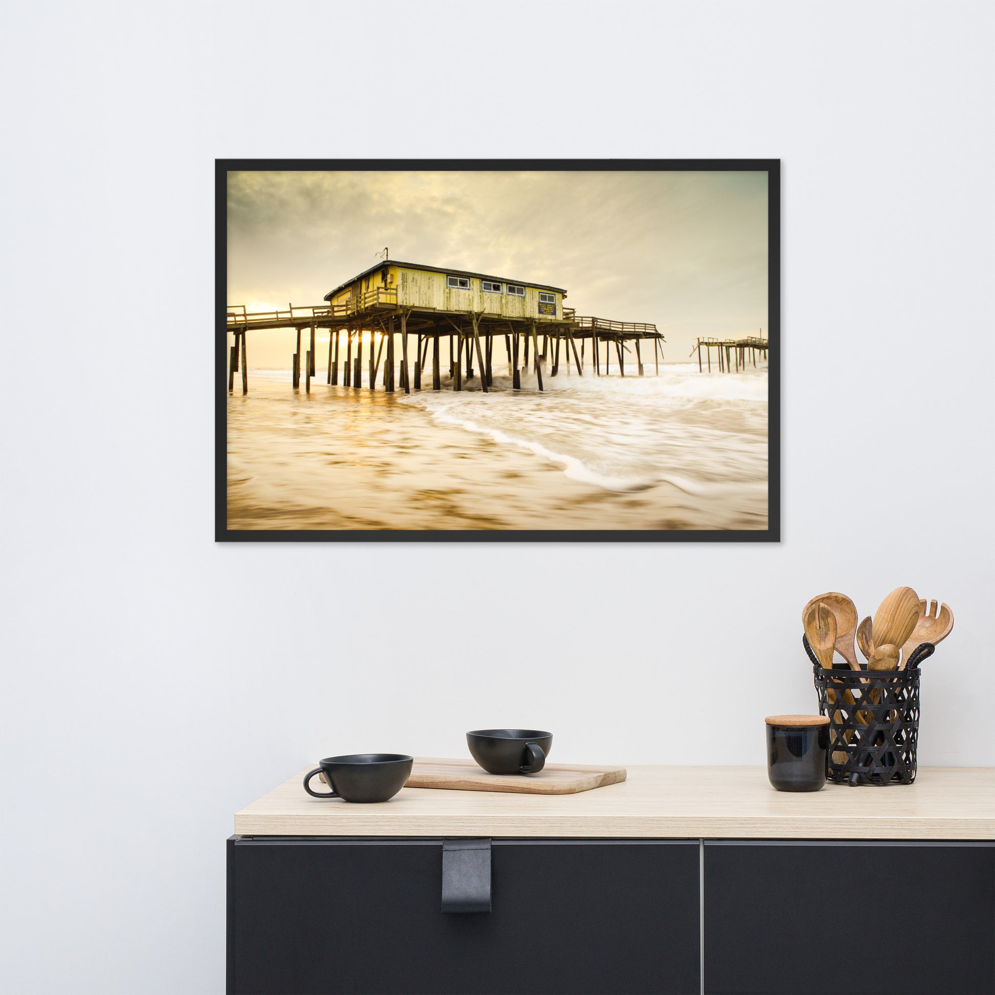 Abandoned Frisco Fishing Pier Coastal Landscape Photo Framed Wall Art Prints