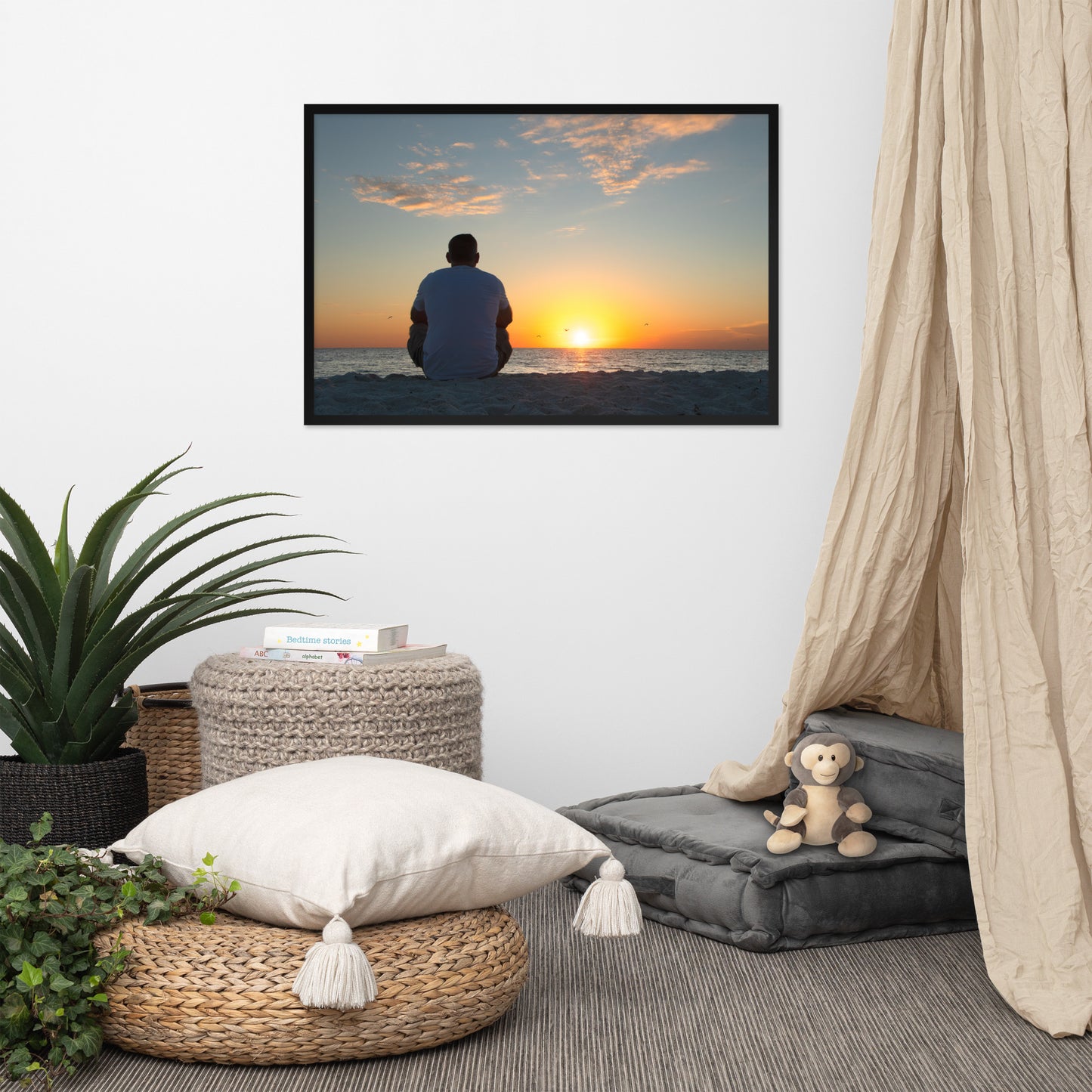 Reflections of The Day Coastal Sunset Landscape Photo Framed Wall Art Print
