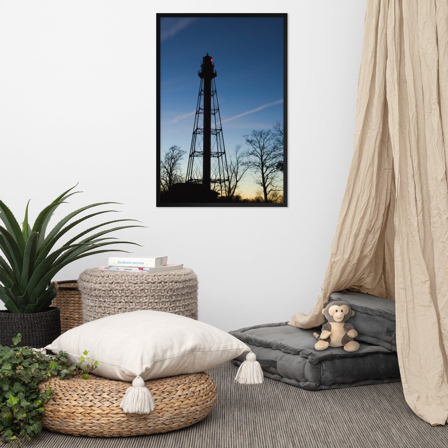 Reedy Point Rear Lighthouse Silhouette Urban Landscape Photo Framed Wall Art Print