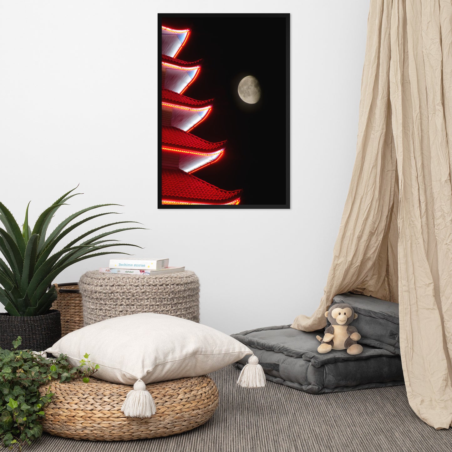Moon Over Pagoda 1 Urban Photo Framed Wall Art Print