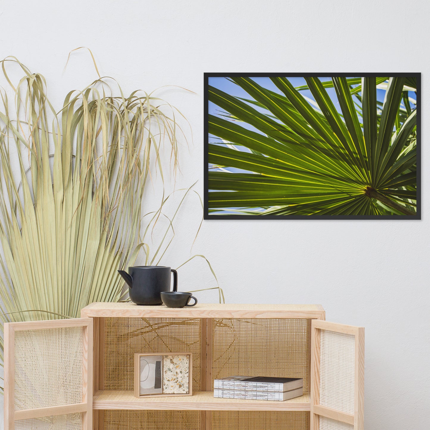 Colorized Wide Palm Leaves Botanical Nature Photo Framed Wall Art Print