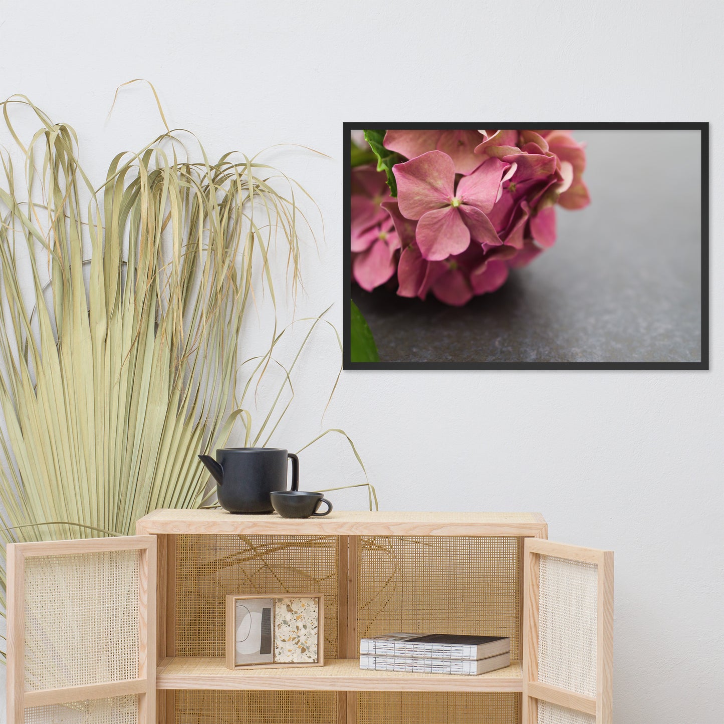 Close-Up Hydrangea on Slate Floral Nature Photo Framed Wall Art Print