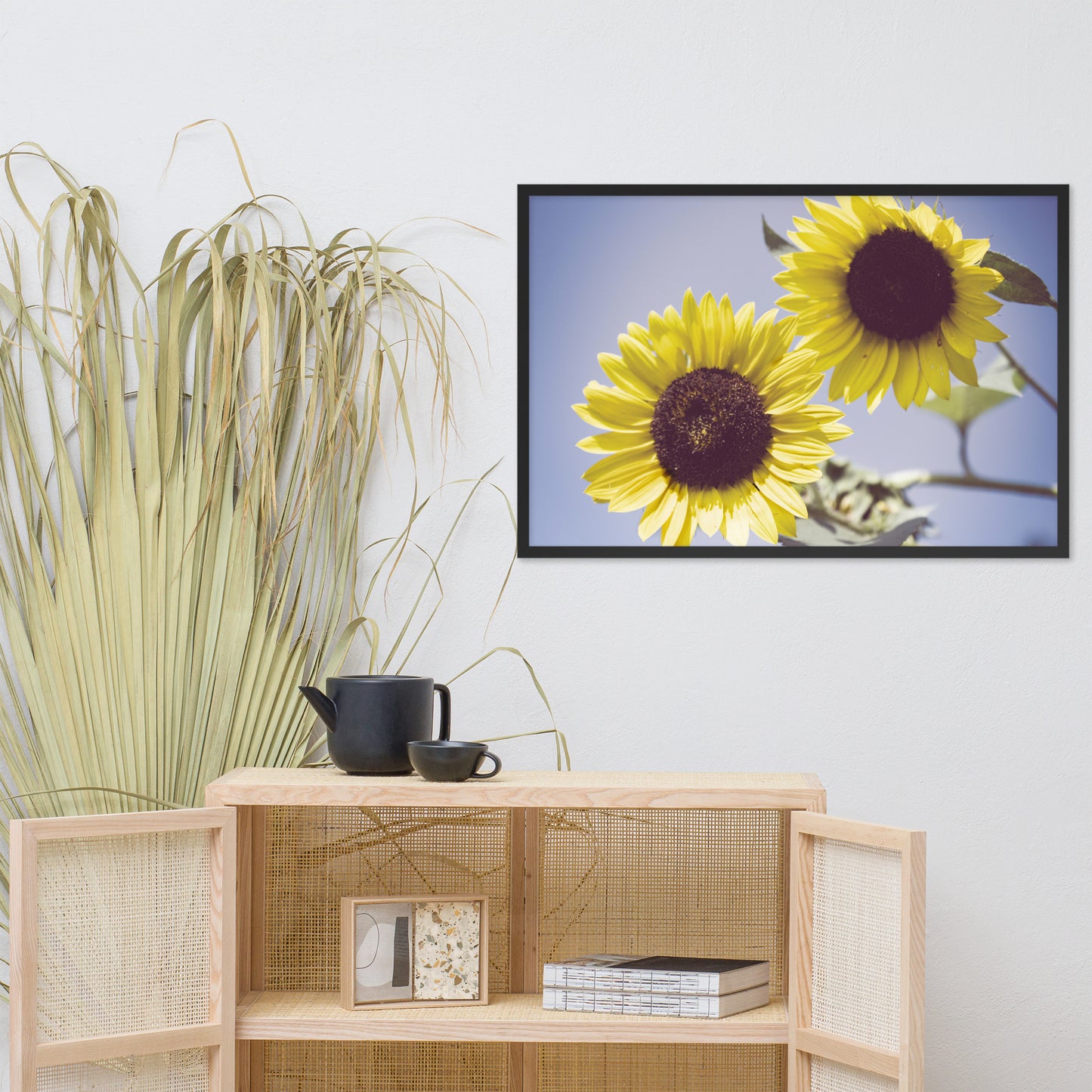 Vintage Floral Framed Art: Aged Sunflowers Against Sky Abstract / Minimal / Rustic / Country / Farmhouse Style / Floral / Botanical / Nature Photo Framed Wall Art Print - Artwork - Wall Decor - Home Decor