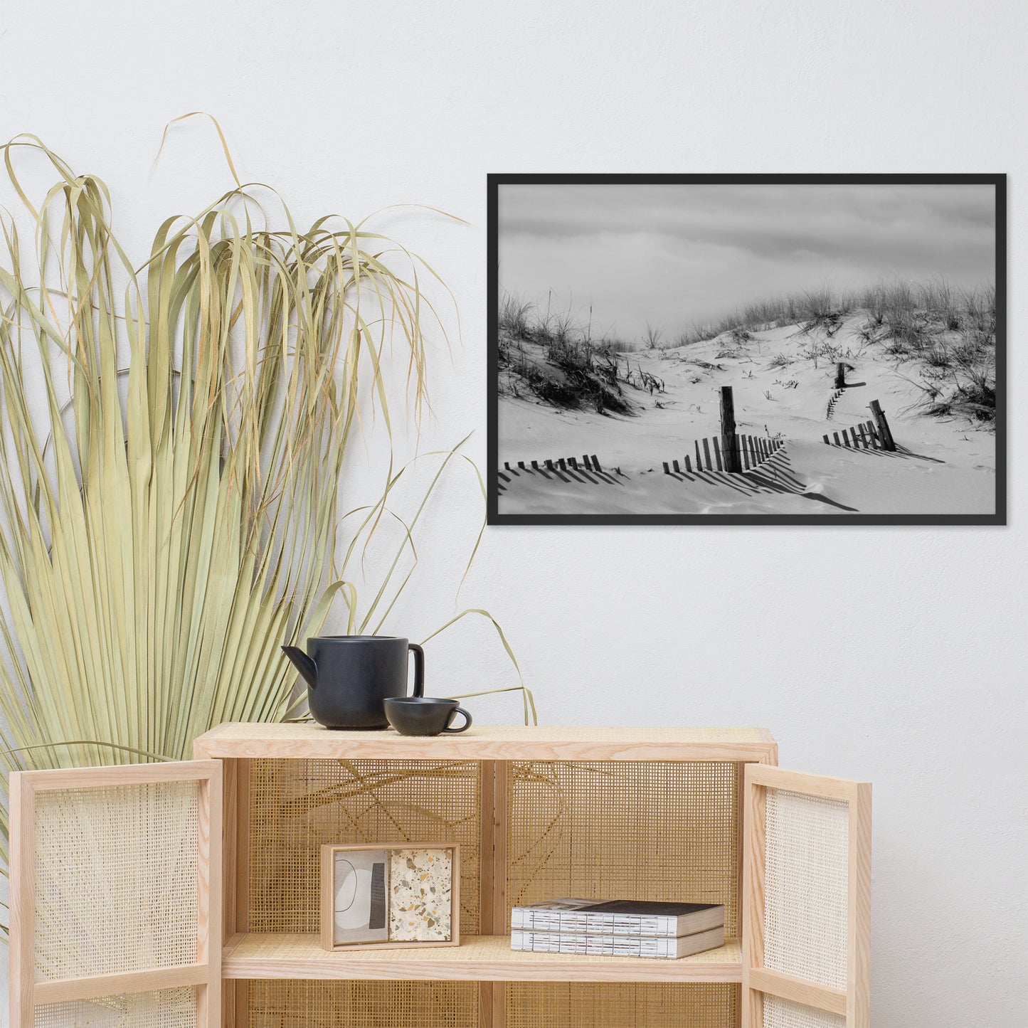 Buried Fences Black & White Coastal Landscape Framed Photo Paper Wall Art Prints