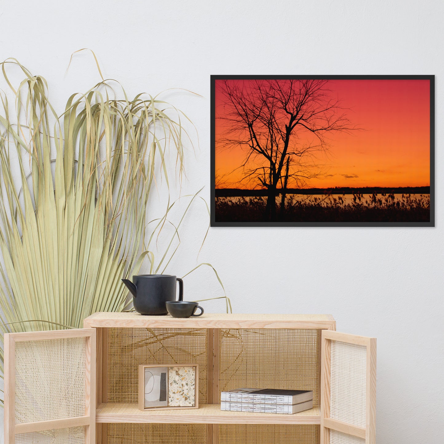 Burning Skies Rural Landscape Framed Photo Paper Wall Art Print