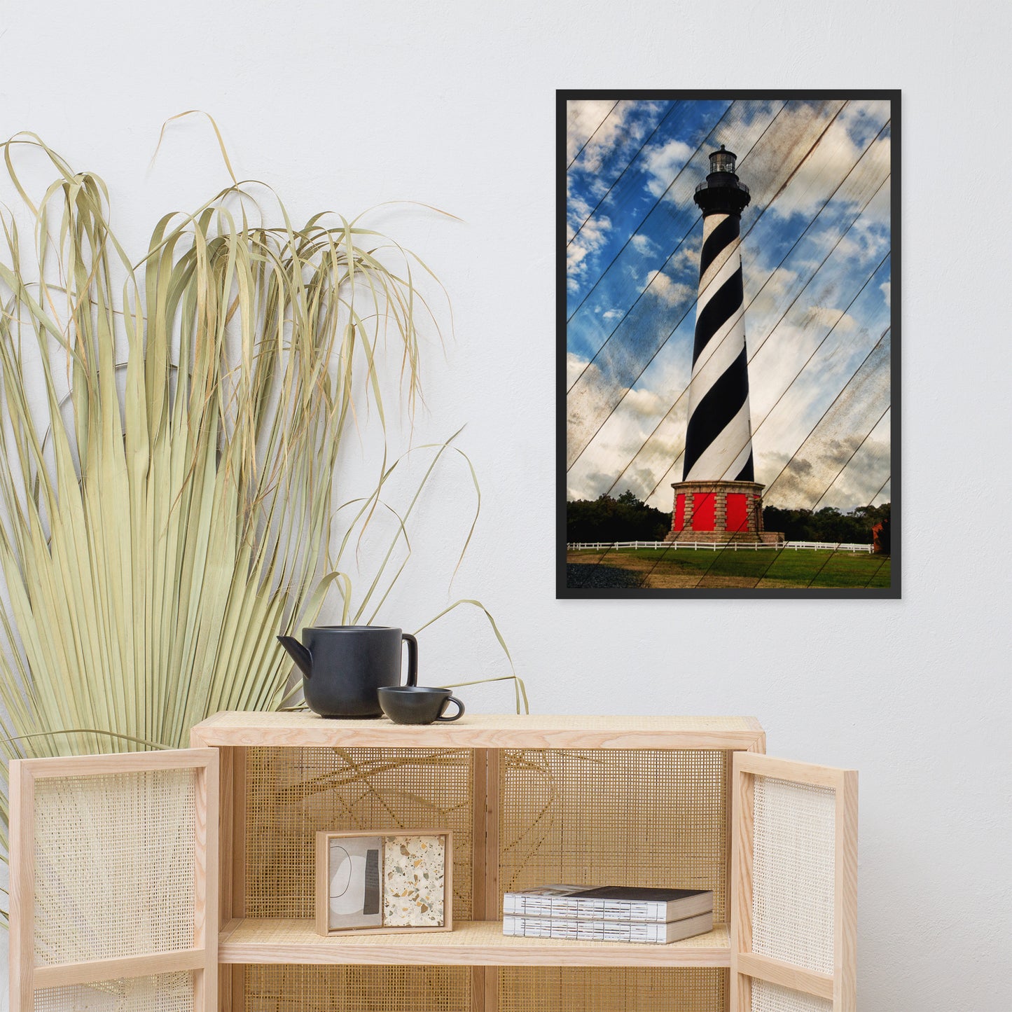 Cape Hatteras Lighthouse Landscape Photo Faux Wood Framed Photo Paper Wall Art Prints