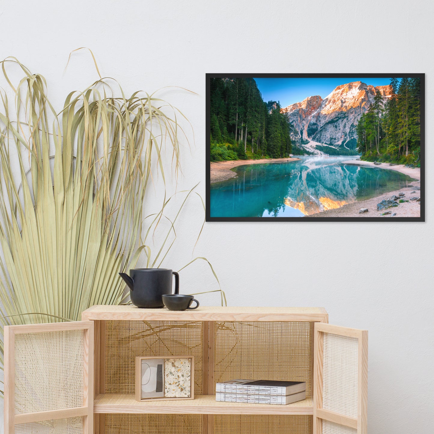 Rustic Framed Artwork: Misty Lake and Snow - cap Mountain Reflections - Rural / Country Style / Rustic / Landscape / Nature Photograph Framed Wall Art Print - Artwork - Wall Decor