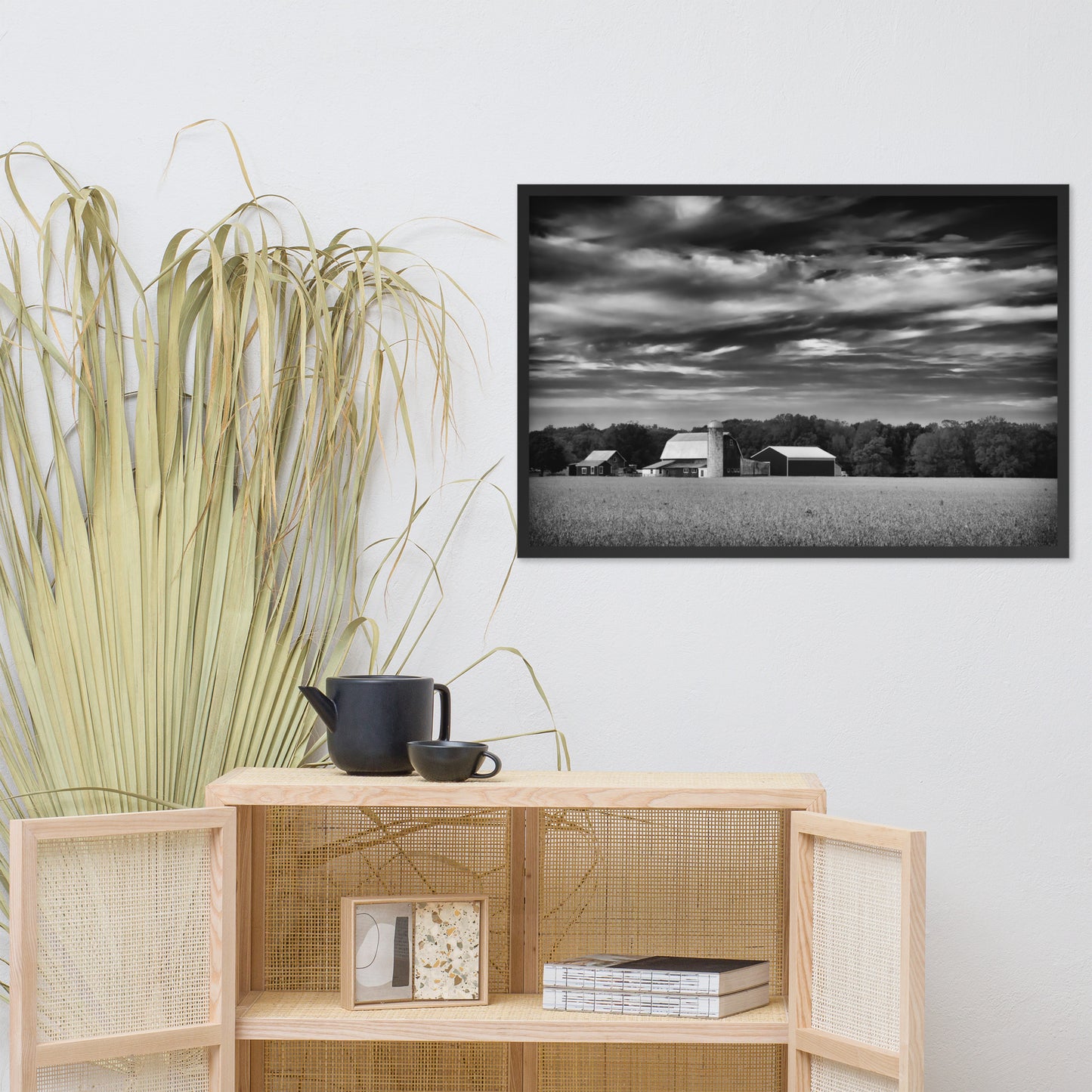 Barn in Field Black and White Framed Photo Paper Wall Art Prints