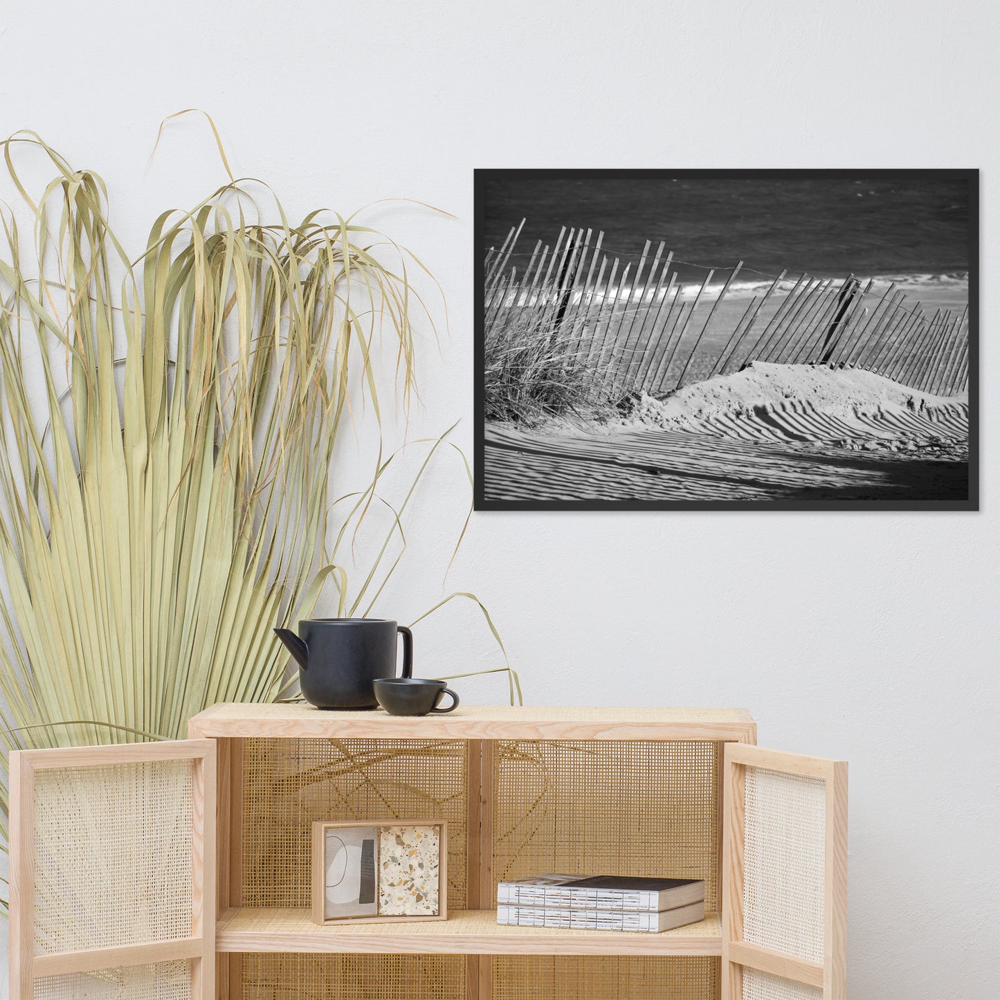 Sandy Beach Fence at the Shore Landscape Framed Photo Paper Wall Art Prints