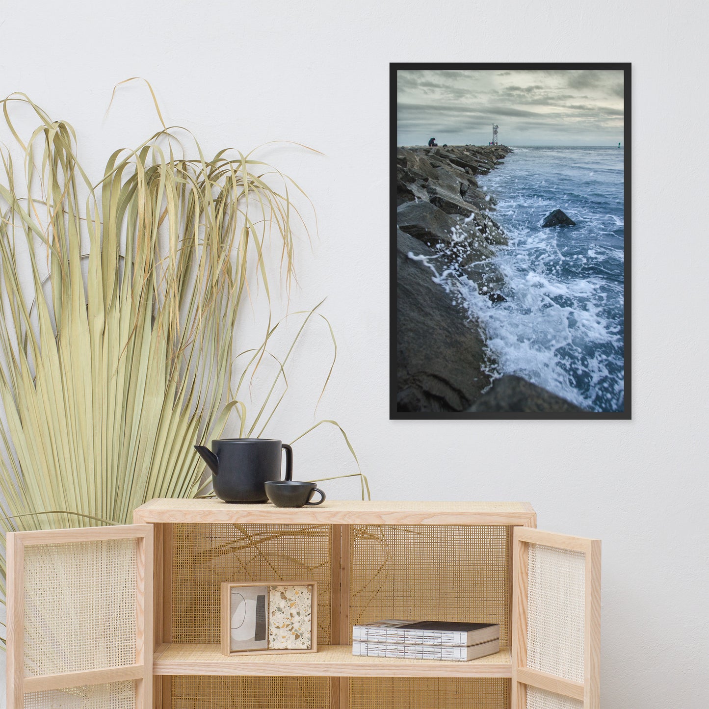 Splashing on the Jetty Coastal Landscape Framed Photo Paper Wall Art Prints