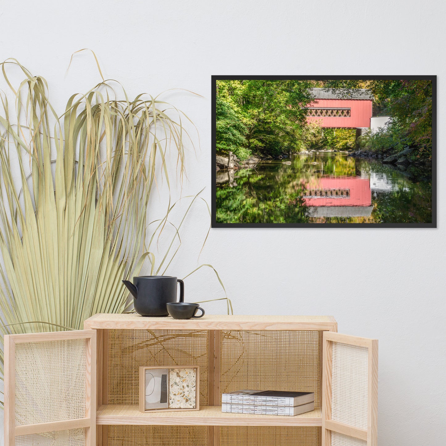 The Reflections of Wooddale Covered Bridge Framed Photo Paper Wall Art Prints