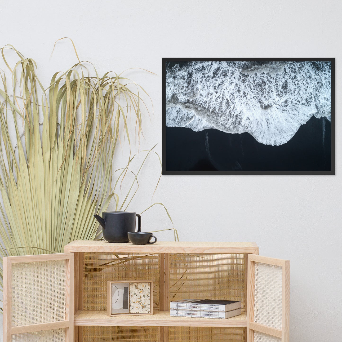 White Waters and Black Sand Coastal Landscape Framed Photo Paper Wall Art Prints