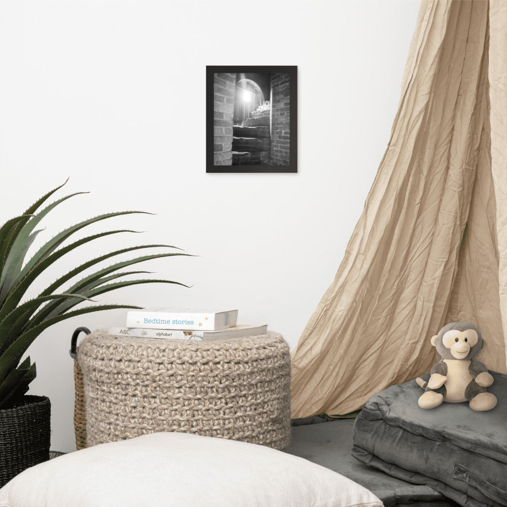 Urban Wall Prints: Fort Clinch Stairway Black and White Photo Framed Wall Art Print