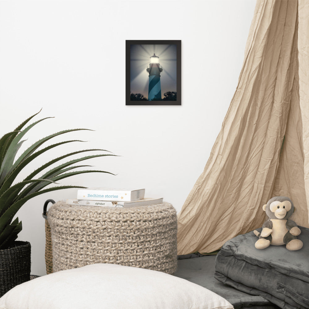 Colorful Beach Wall Art: St. Augustine Lighthouse Night Light Photo Framed Wall Art Print