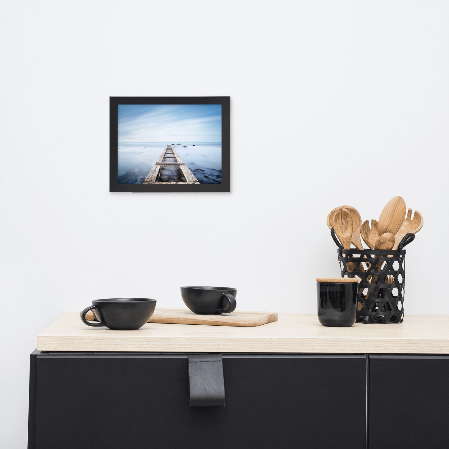 Moody Ocean and Sky Wooden Pier Framed Wall Art Prints