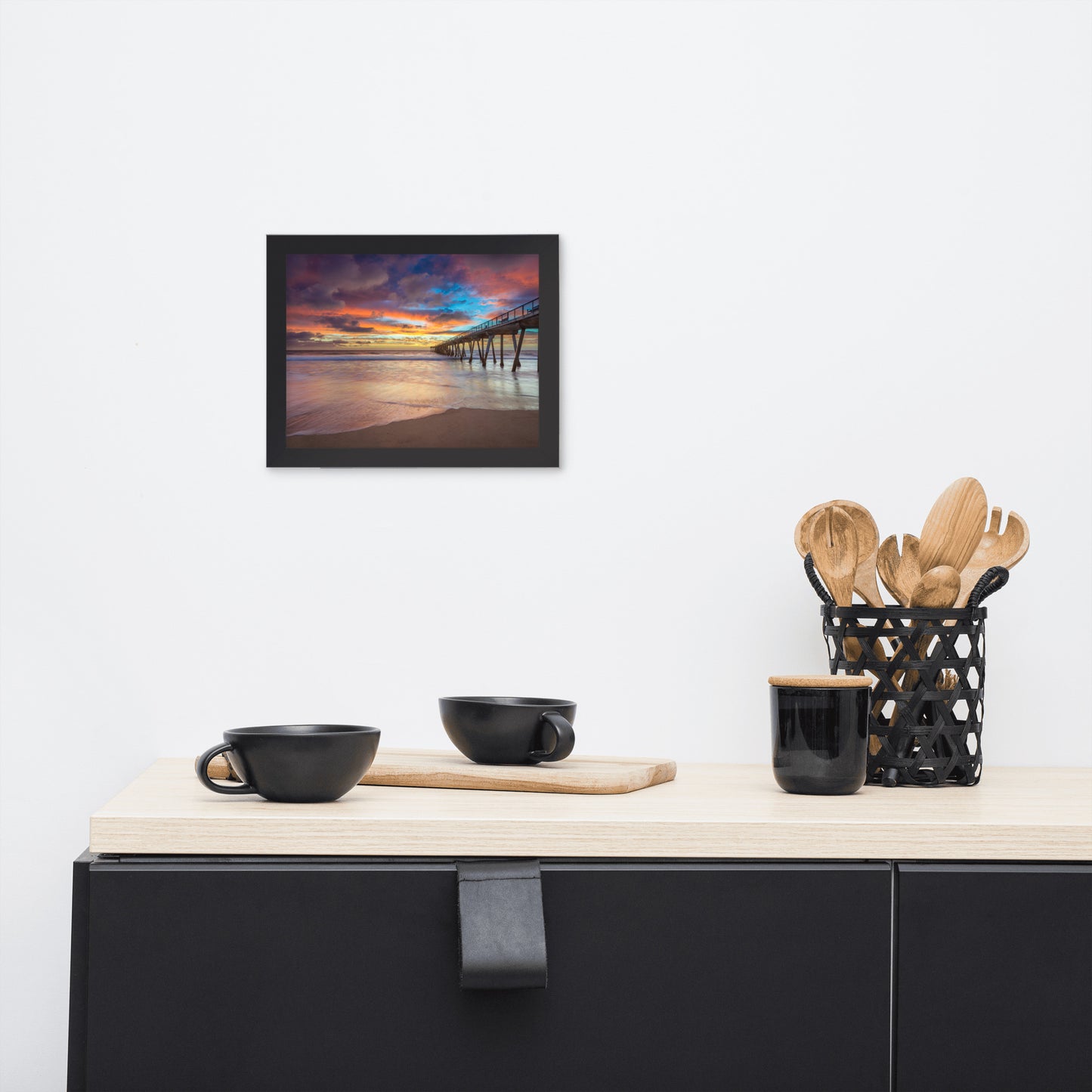 Dreamy Pier at Sunset Framed Wall Art Print