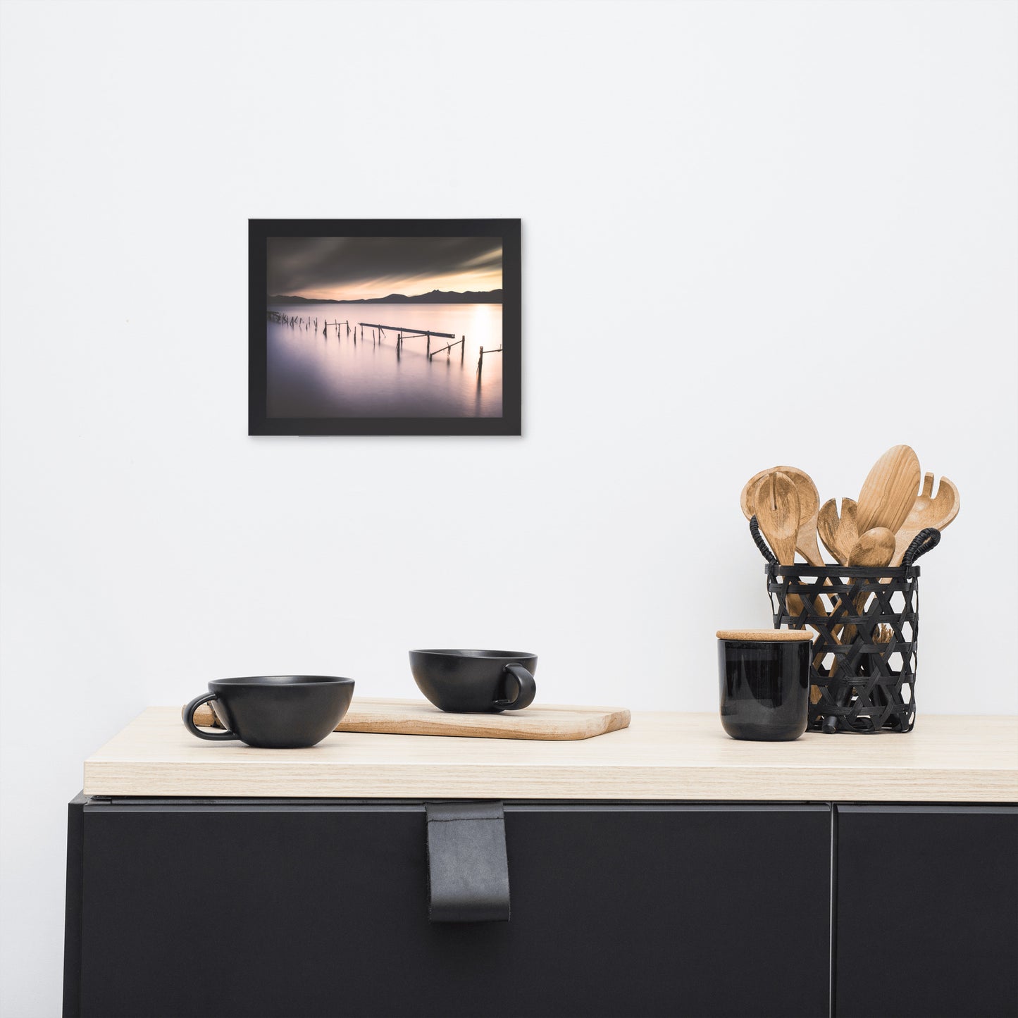 Moody Ruined Pier and Mountain Range Framed Wall Art Prints
