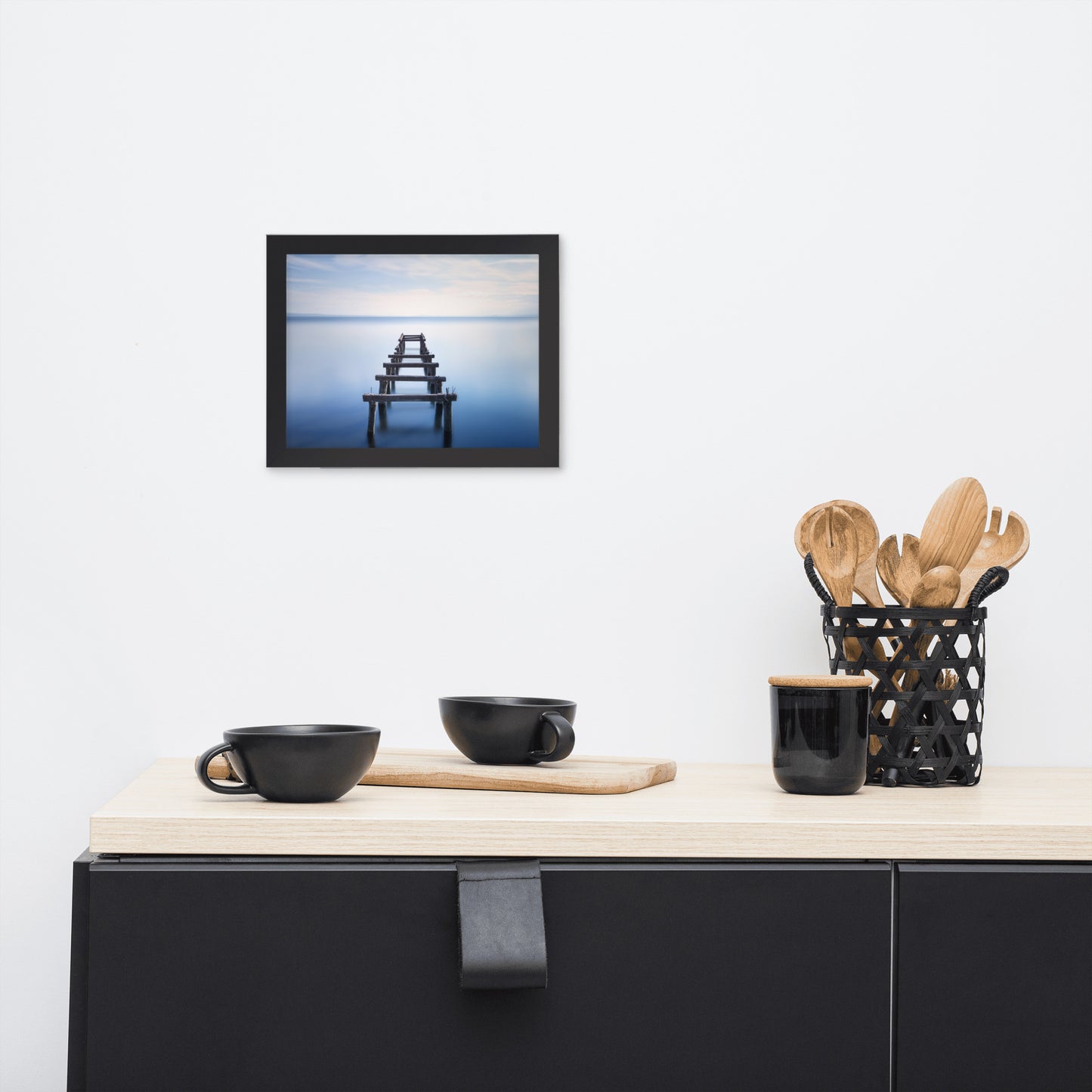 Soft Blue Lake and Abandoned Pier Landscape Photo Framed Wall Art Prints