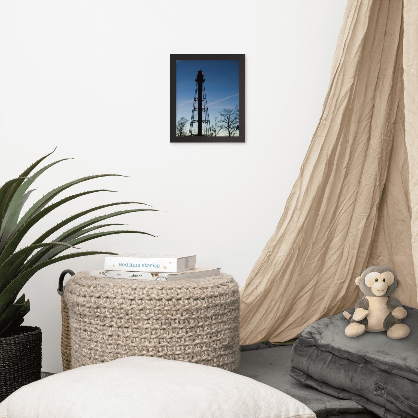 Reedy Point Rear Lighthouse Silhouette Urban Landscape Photo Framed Wall Art Print
