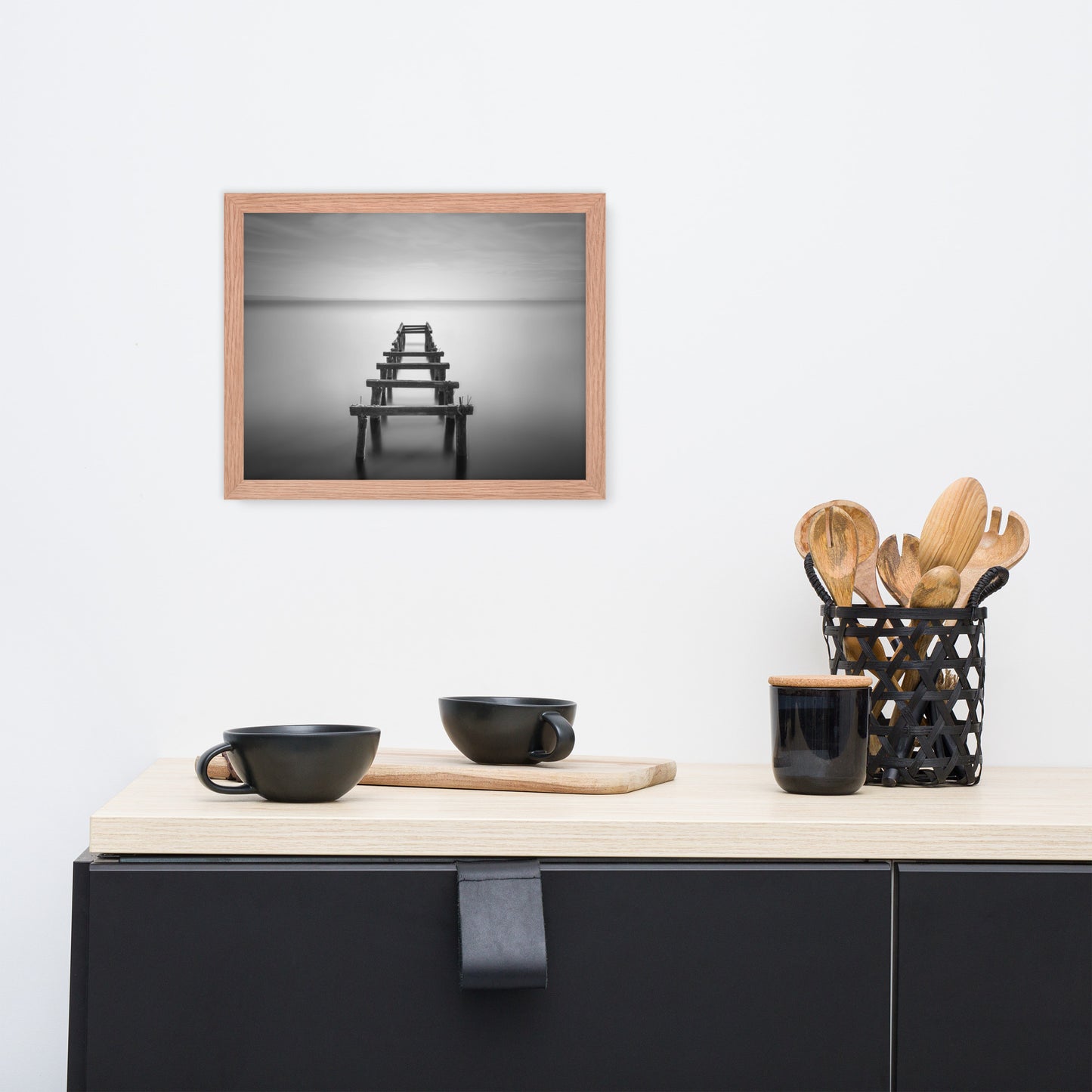 Soft Lake and Abandoned Pier Black and White Framed Wall Art Prints