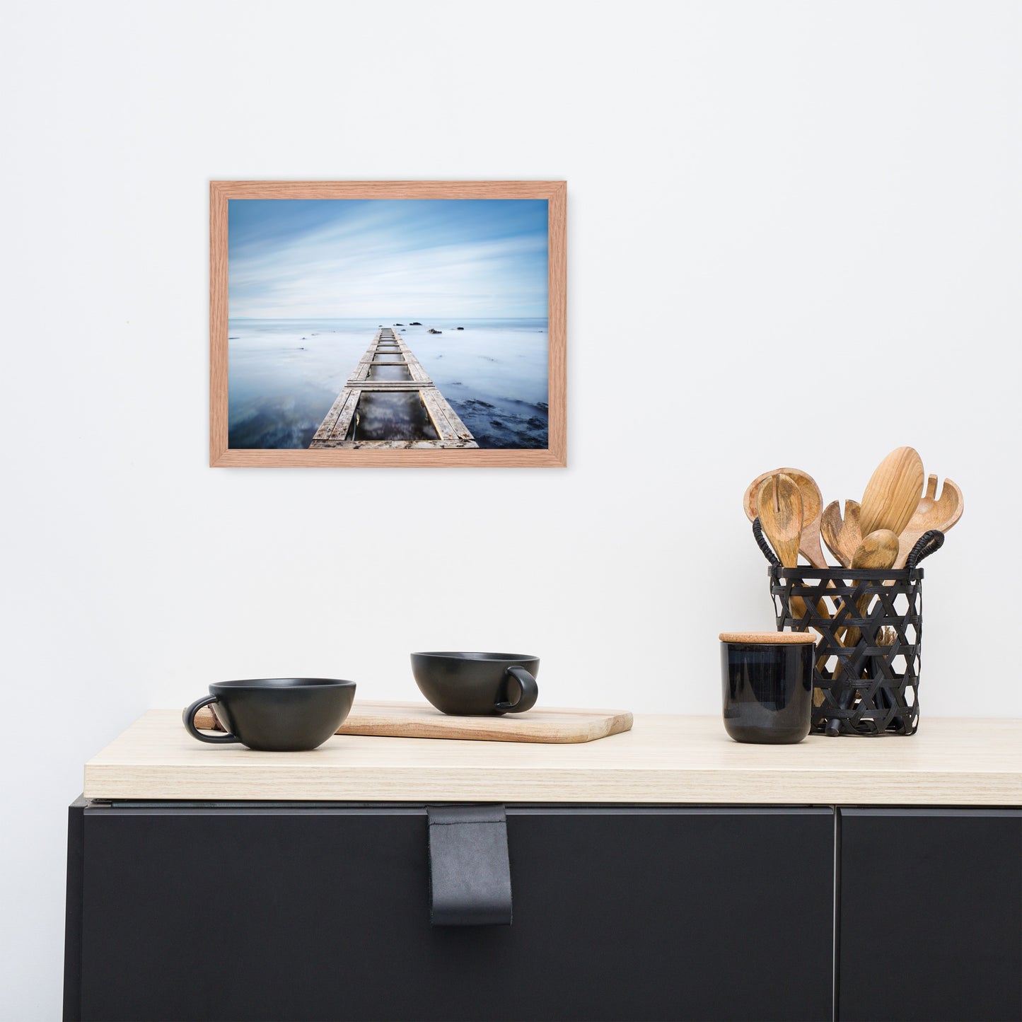 Moody Ocean and Sky Wooden Pier Framed Wall Art Prints