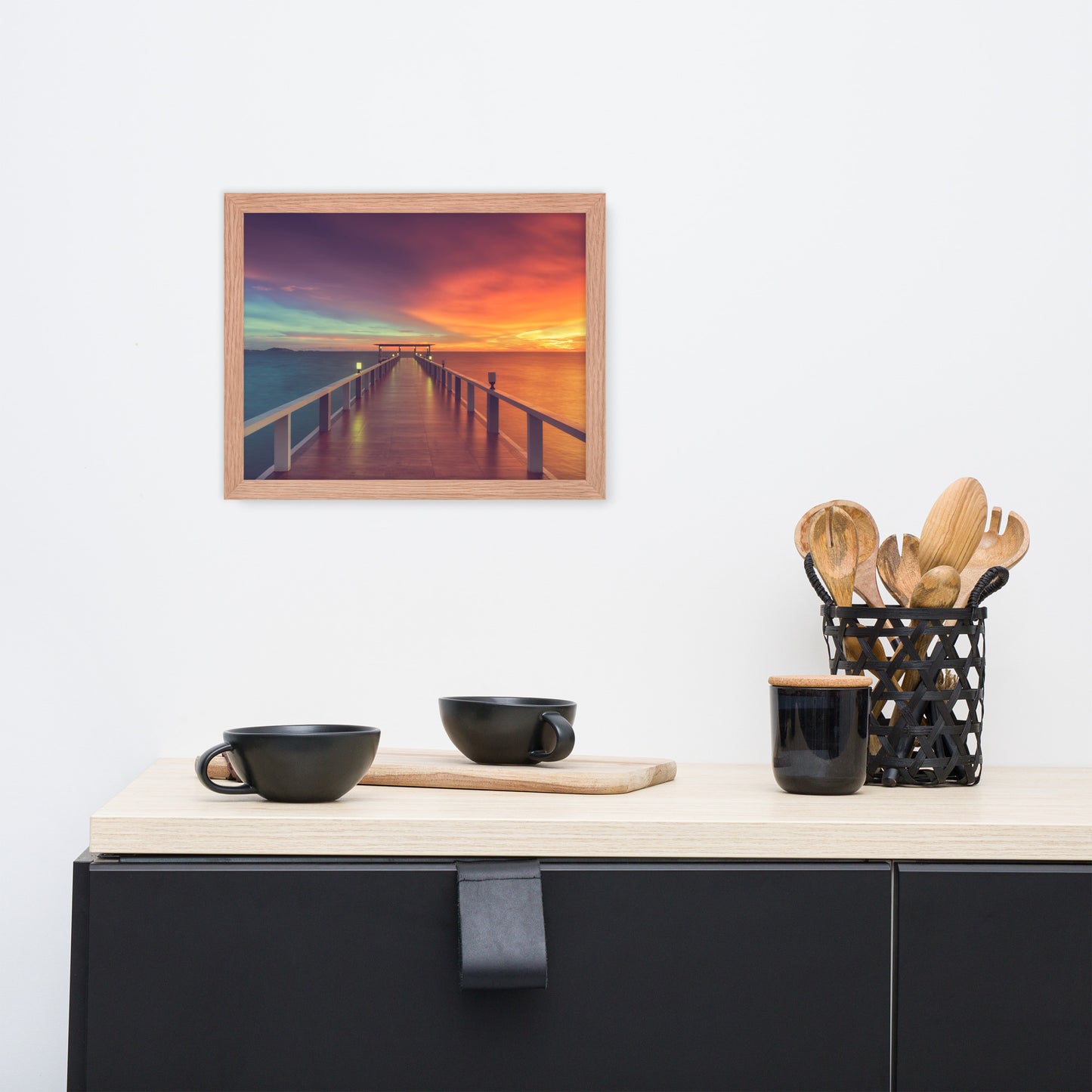 Coastal Framed Art: Surreal Wooden Pier At Sunset with Intrigued Effect - Coastal / Seascape / Nature / Landscape Photo Framed Artwork - Wall Decor