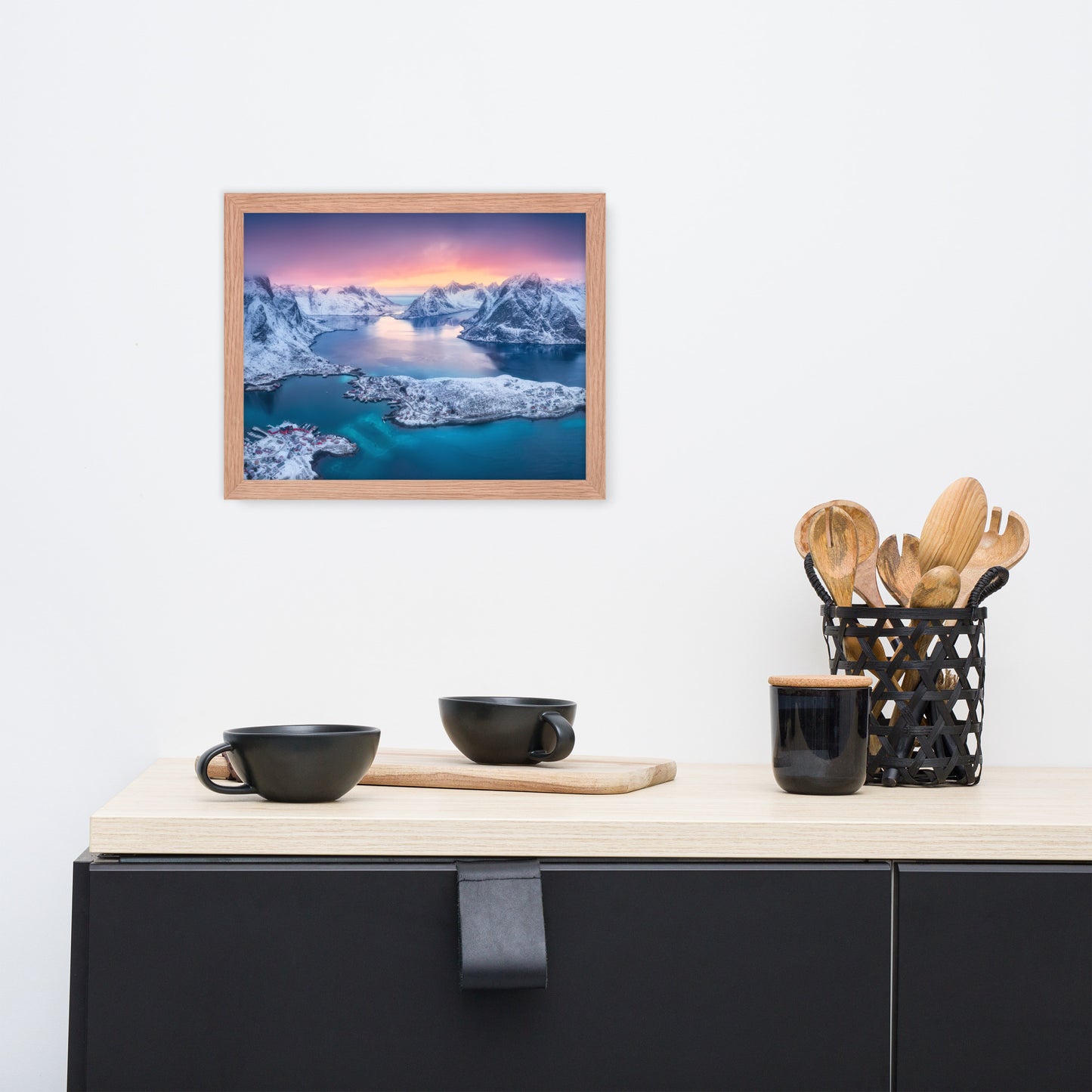 Reine at Winter Sunset Icy Mountain Framed Wall Art Print