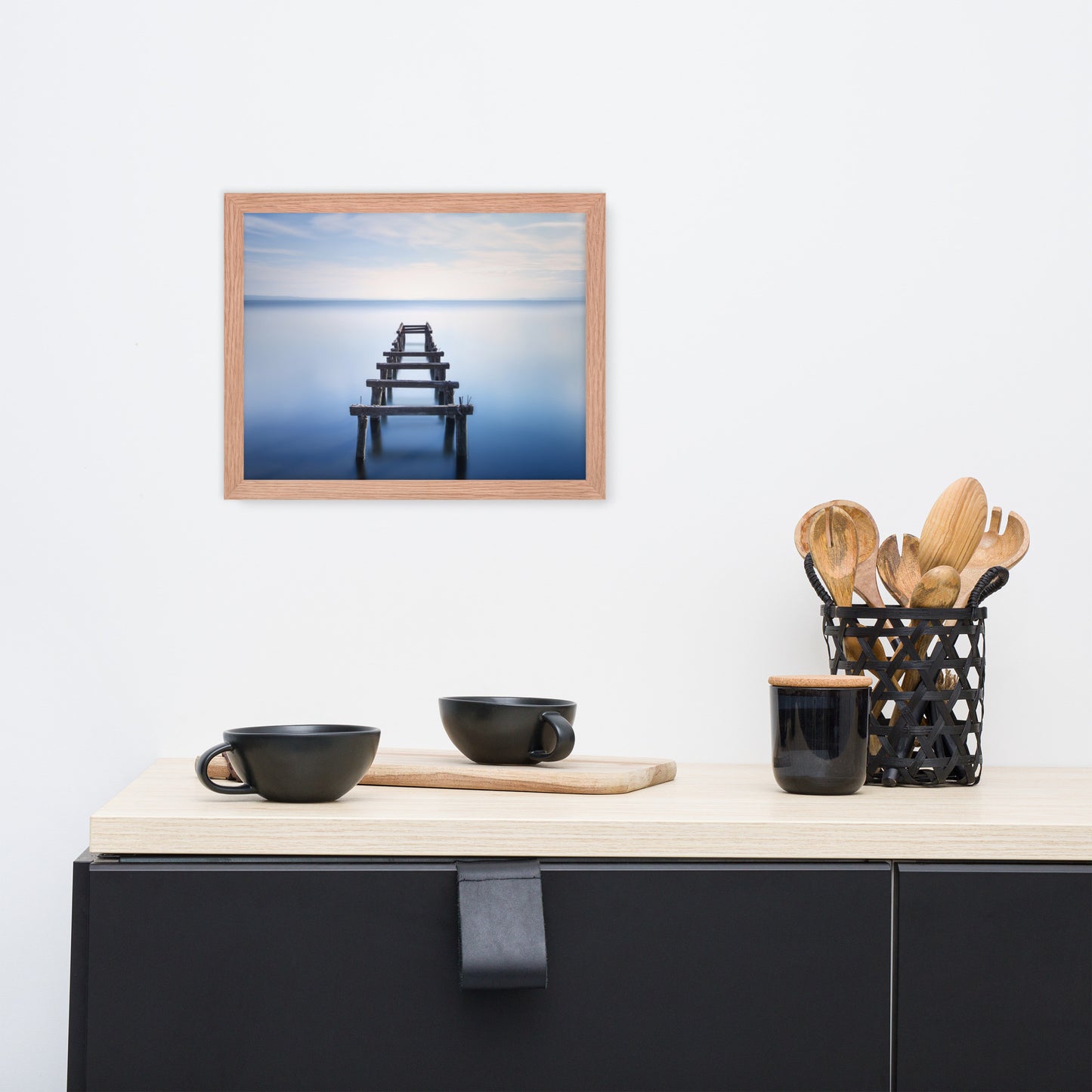 Soft Blue Lake and Abandoned Pier Landscape Photo Framed Wall Art Prints