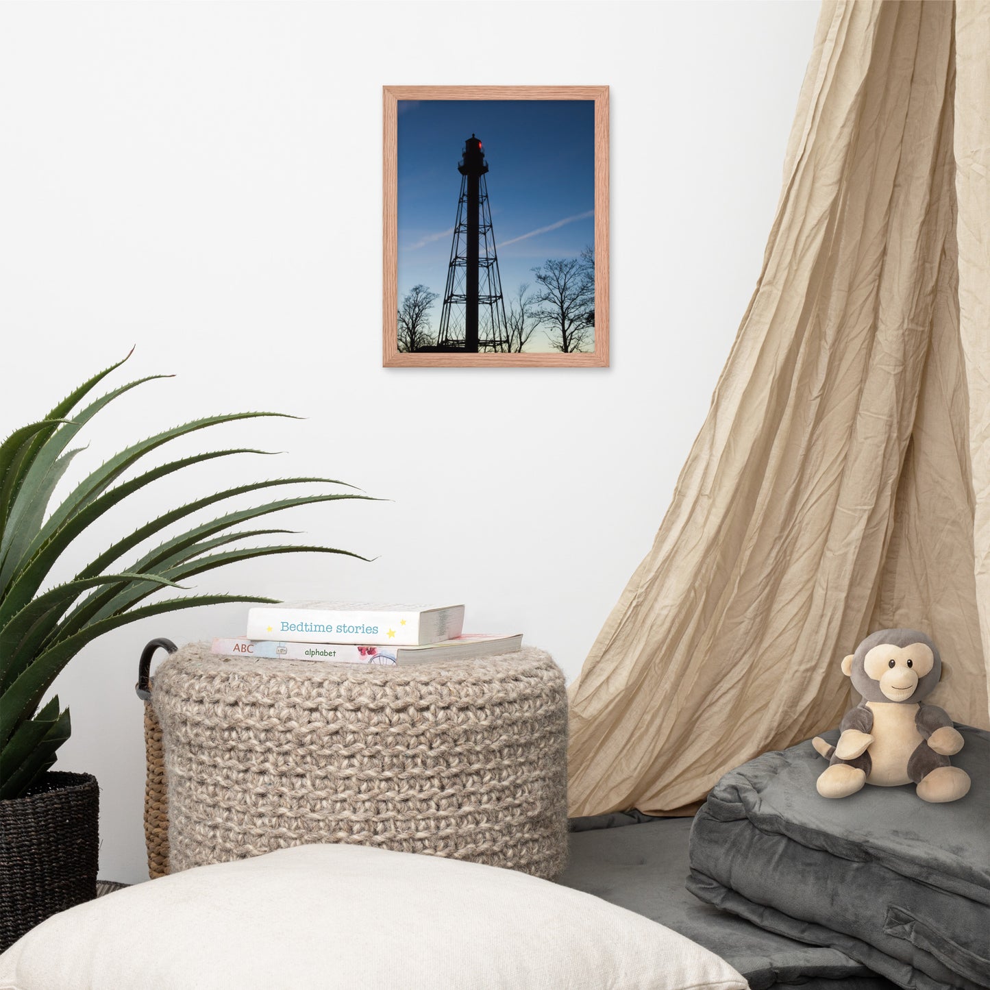 Reedy Point Rear Lighthouse Silhouette Urban Landscape Photo Framed Wall Art Print