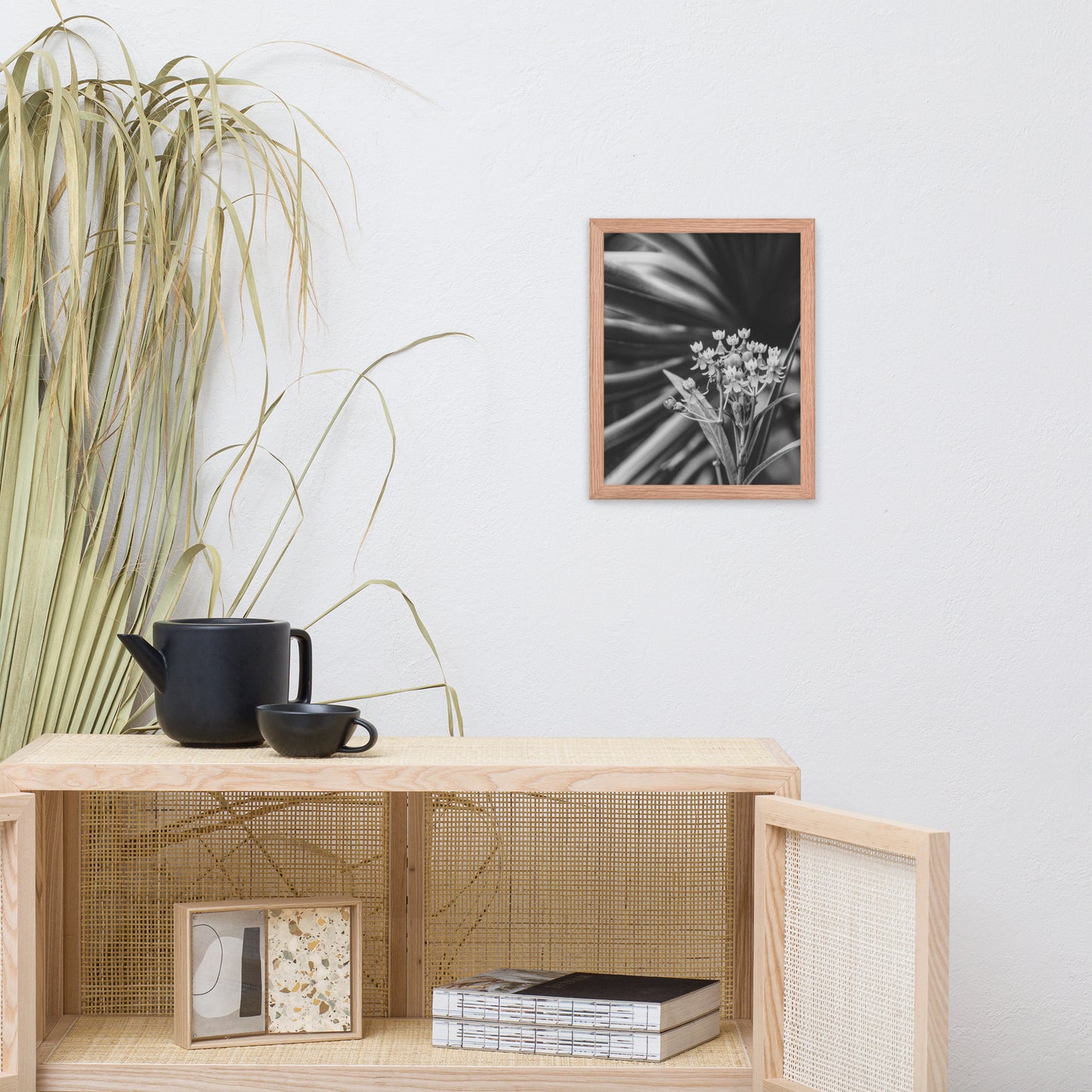 Bloodflowers and Palm Black and White Framed Wall Art Print