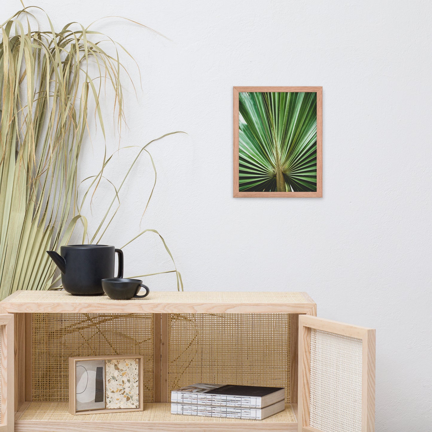 Coastal Dining Room Wall Art: Aged and Colorized Wide Palm Leaves 2 Tropical Botanical / Nature Photo Framed Wall Art Print - Artwork - Wall Decor