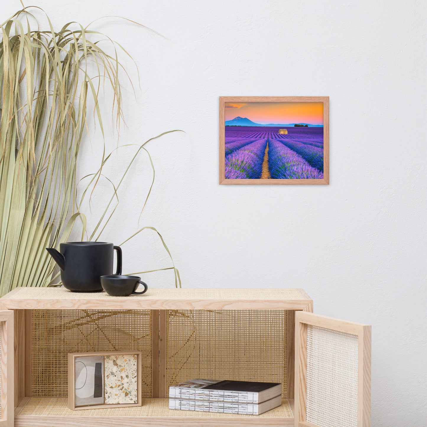 Blooming Lavender Field and Sunset Floral Landscape Framed Photo Wall Art Prints