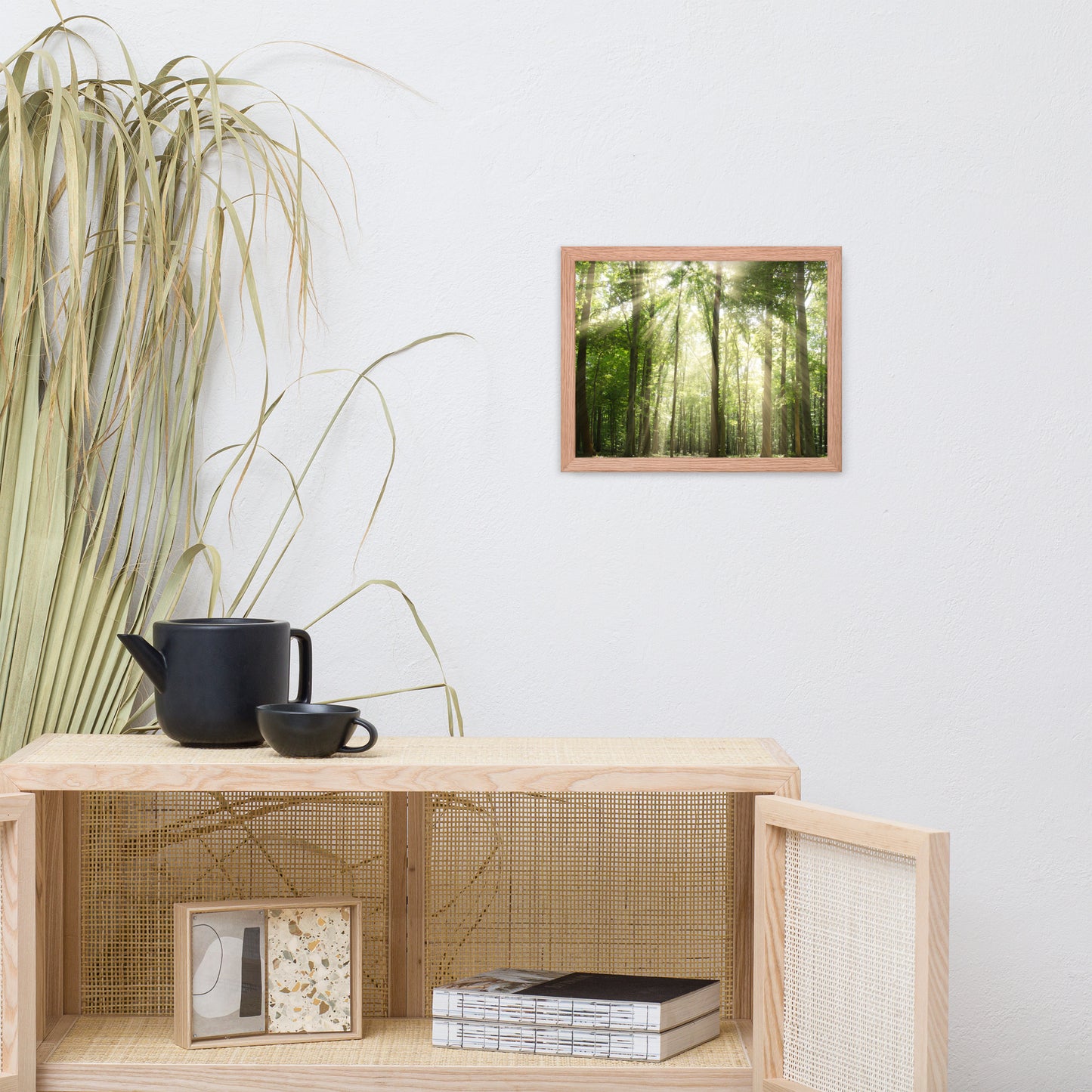 Sun Rays Through Treetops in the Forest Framed Photo Paper Wall Art Prints