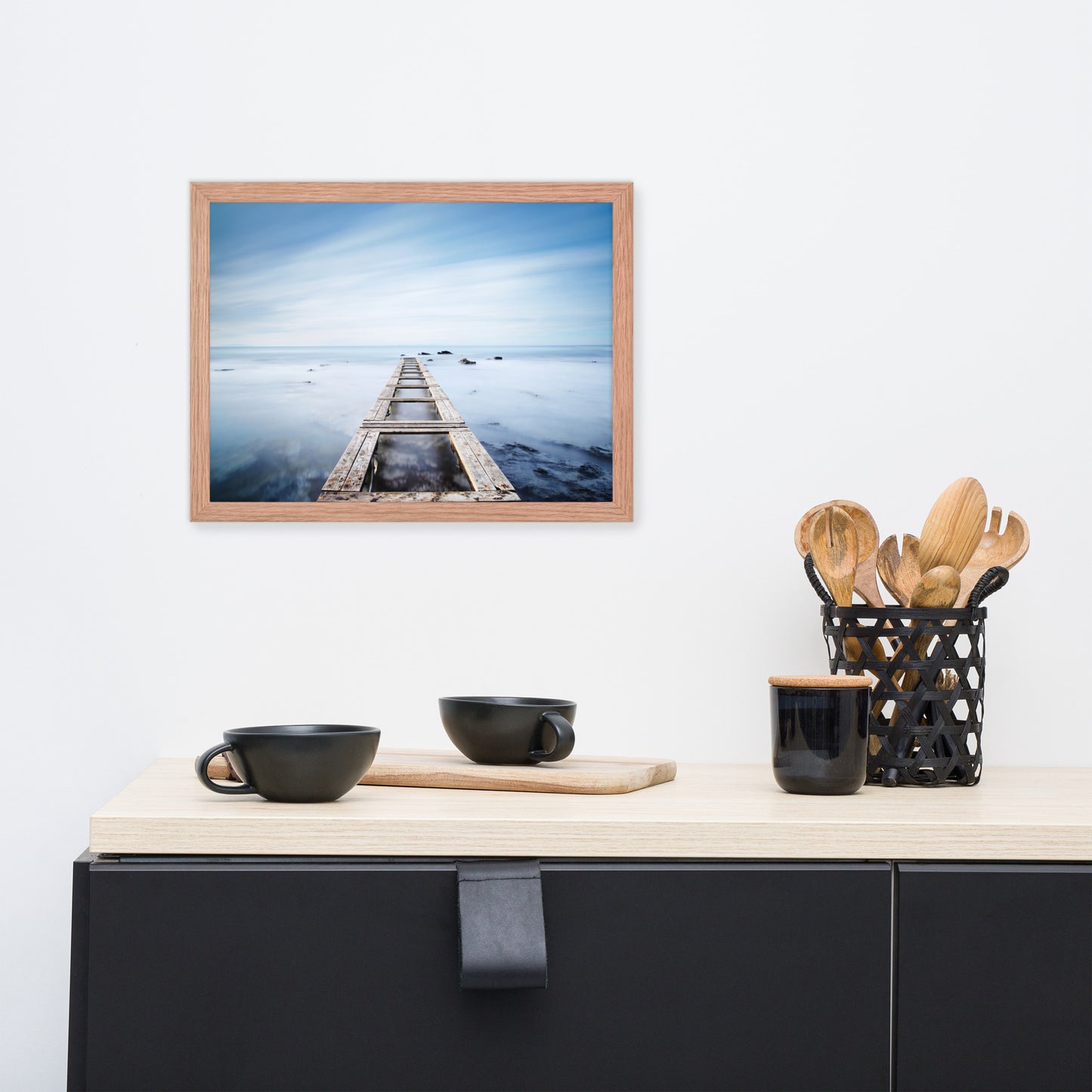 Moody Ocean and Sky Wooden Pier Framed Wall Art Prints