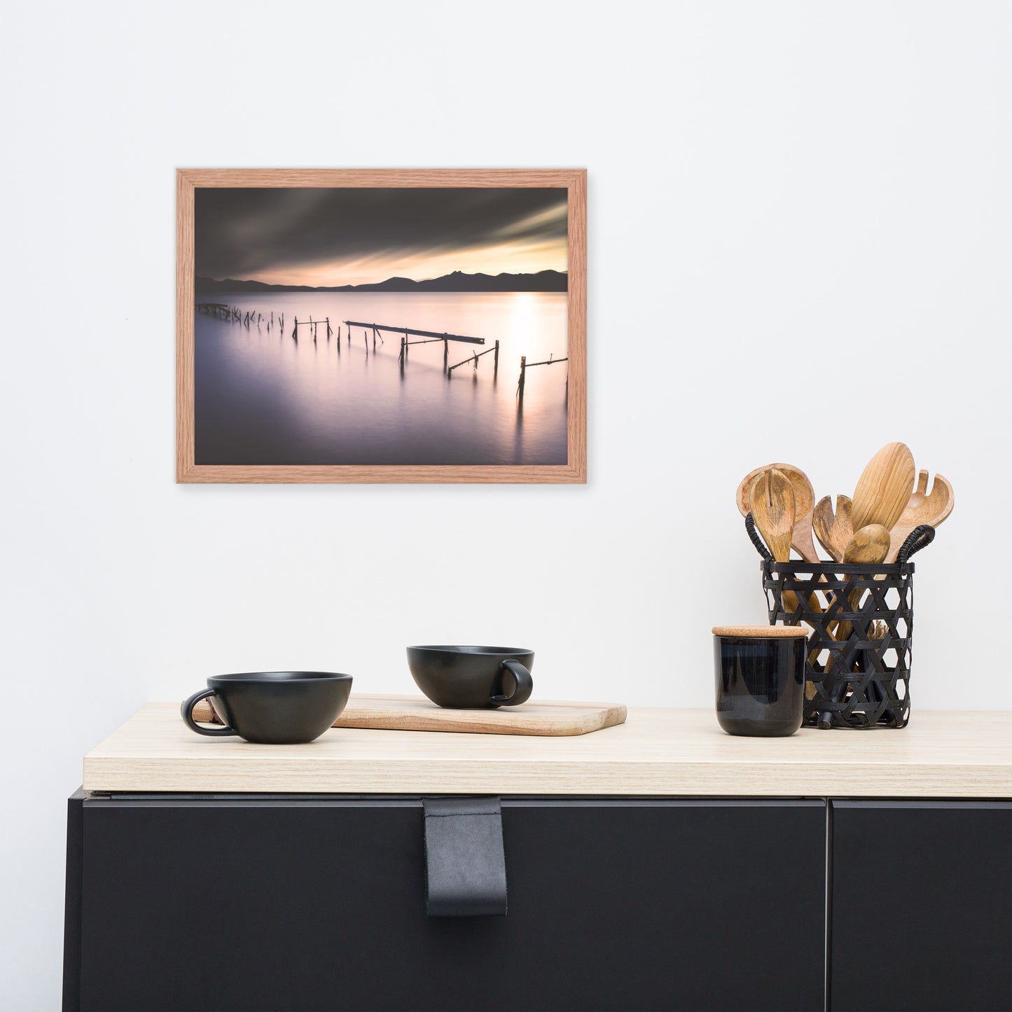 Moody Ruined Pier and Mountain Range Framed Wall Art Prints