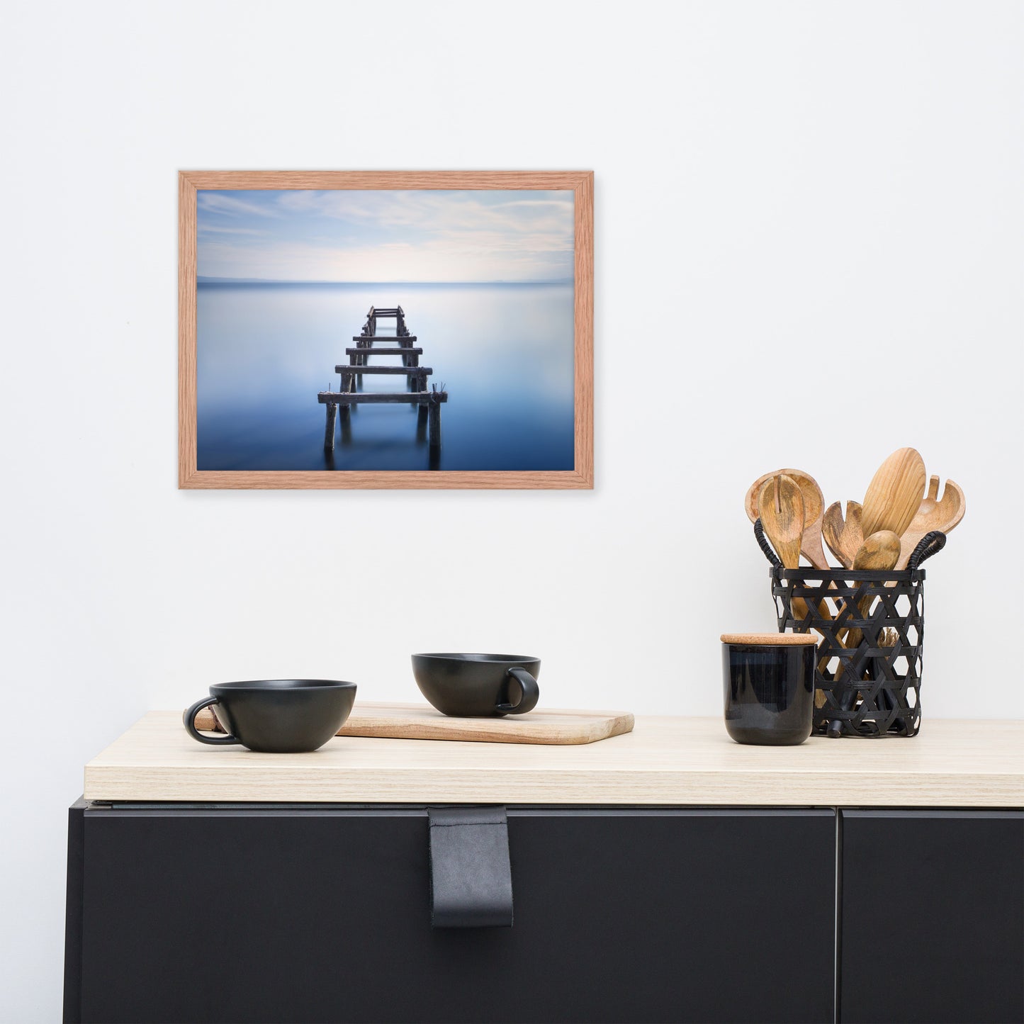 Soft Blue Lake and Abandoned Pier Landscape Photo Framed Wall Art Prints
