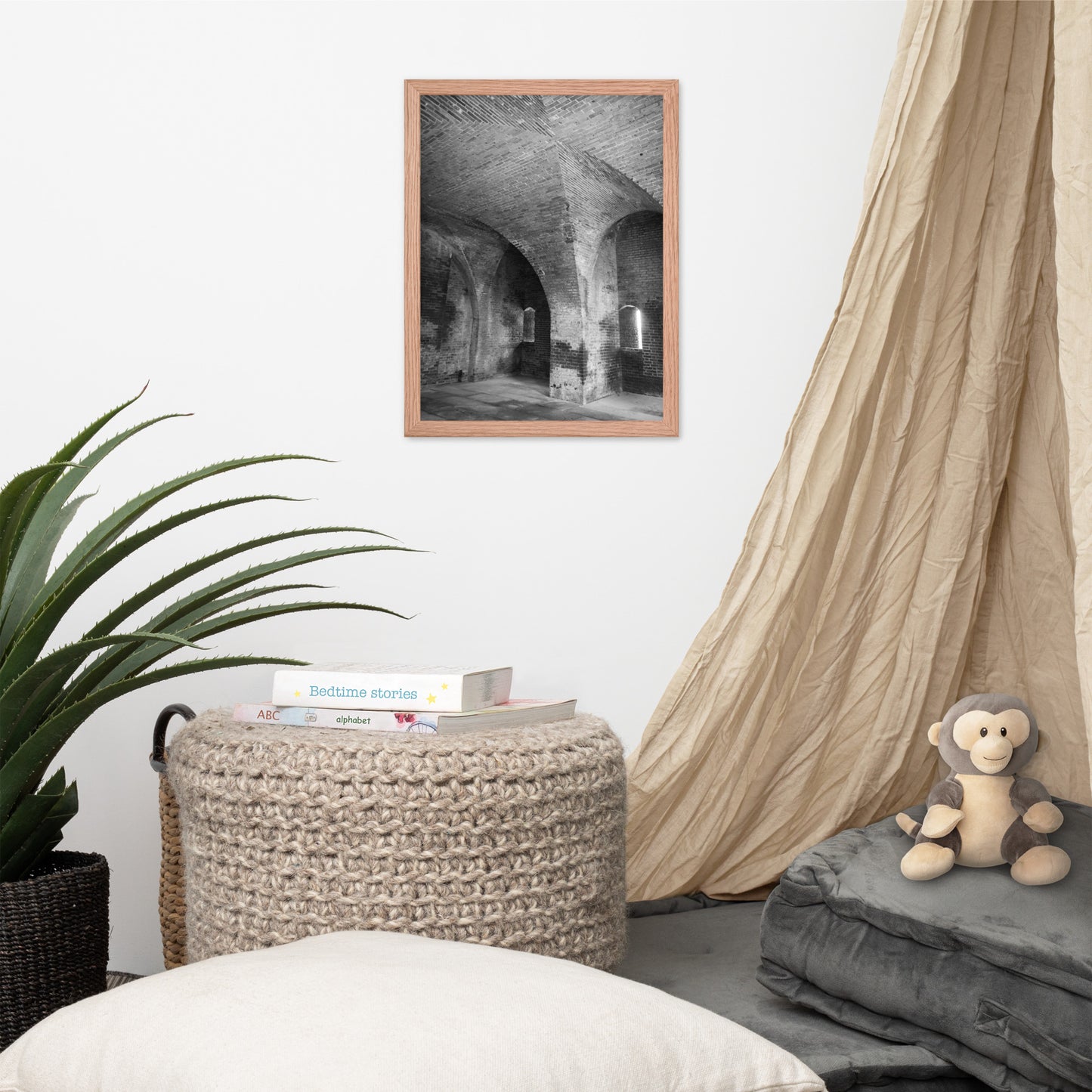 Fort Clinch Bunker Room Black and White Architecture Photograph Framed Wall Art Print