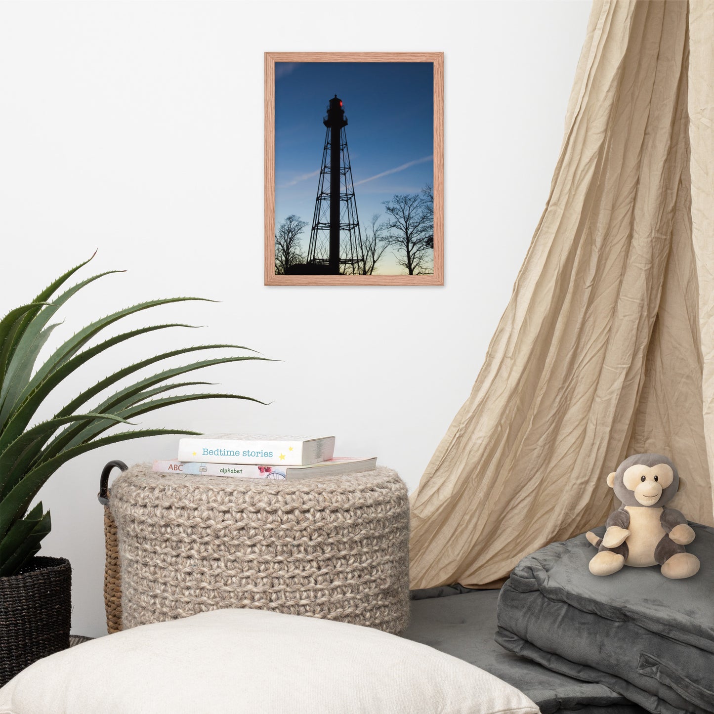 Reedy Point Rear Lighthouse Silhouette Urban Landscape Photo Framed Wall Art Print