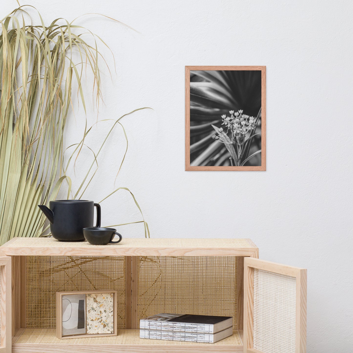 Bloodflowers and Palm Black and White Framed Wall Art Print