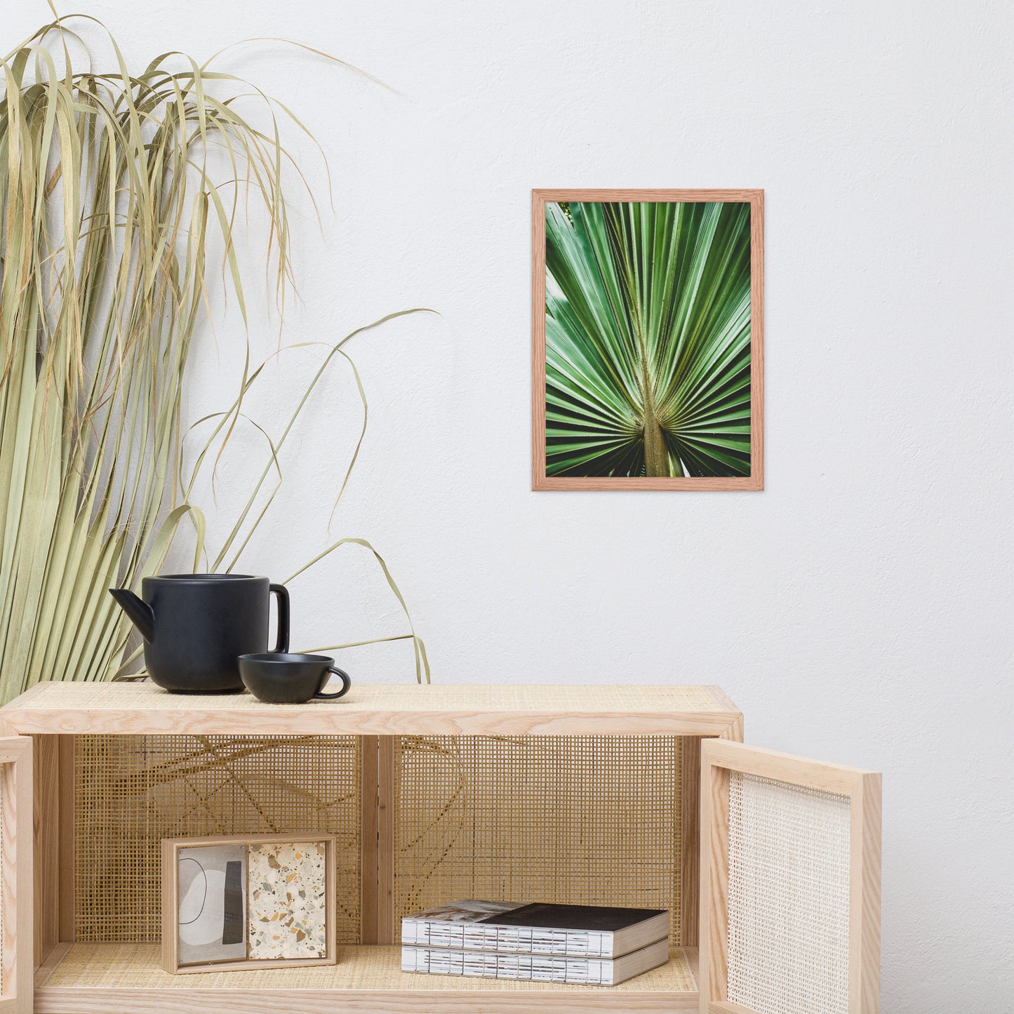 Coastal Dining Room Wall Decor: Aged and Colorized Wide Palm Leaves 2 Tropical Botanical / Nature Photo Framed Wall Art Print - Artwork - Wall Decor