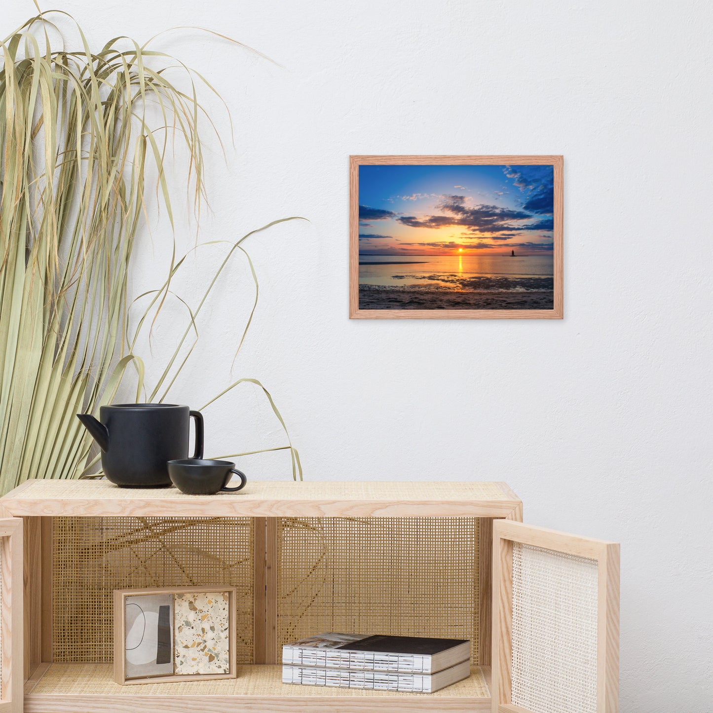 Sunset at Breakwater Lighthouse Landscape Framed Photo Paper Wall Art Prints