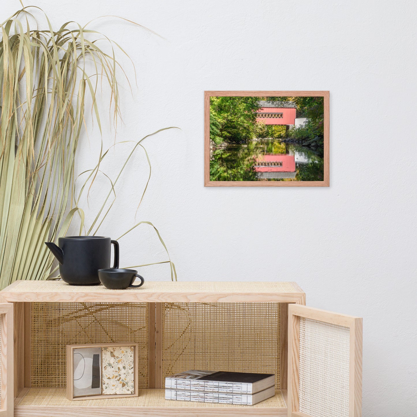 The Reflections of Wooddale Covered Bridge Framed Photo Paper Wall Art Prints