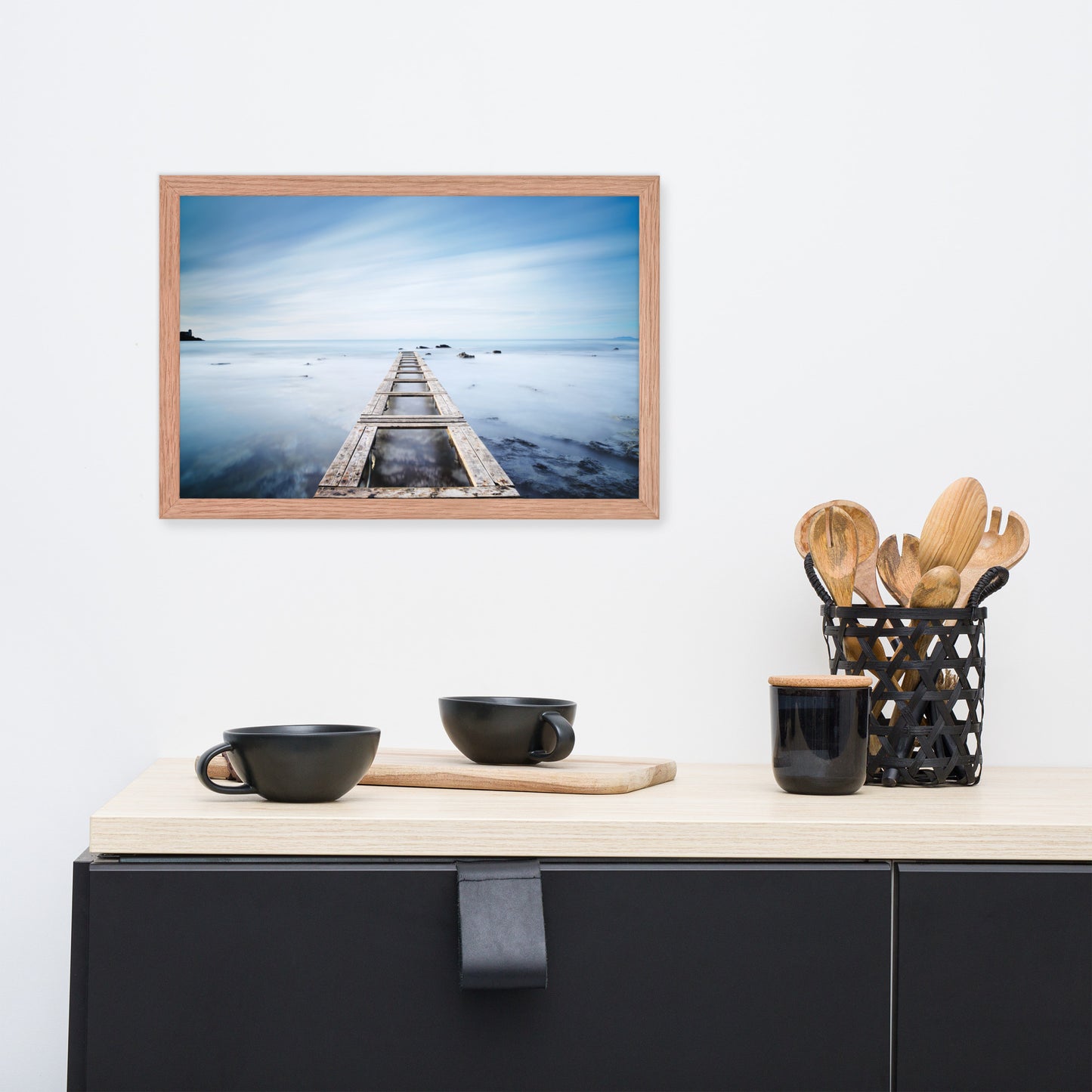 Moody Ocean and Sky Wooden Pier Framed Wall Art Prints