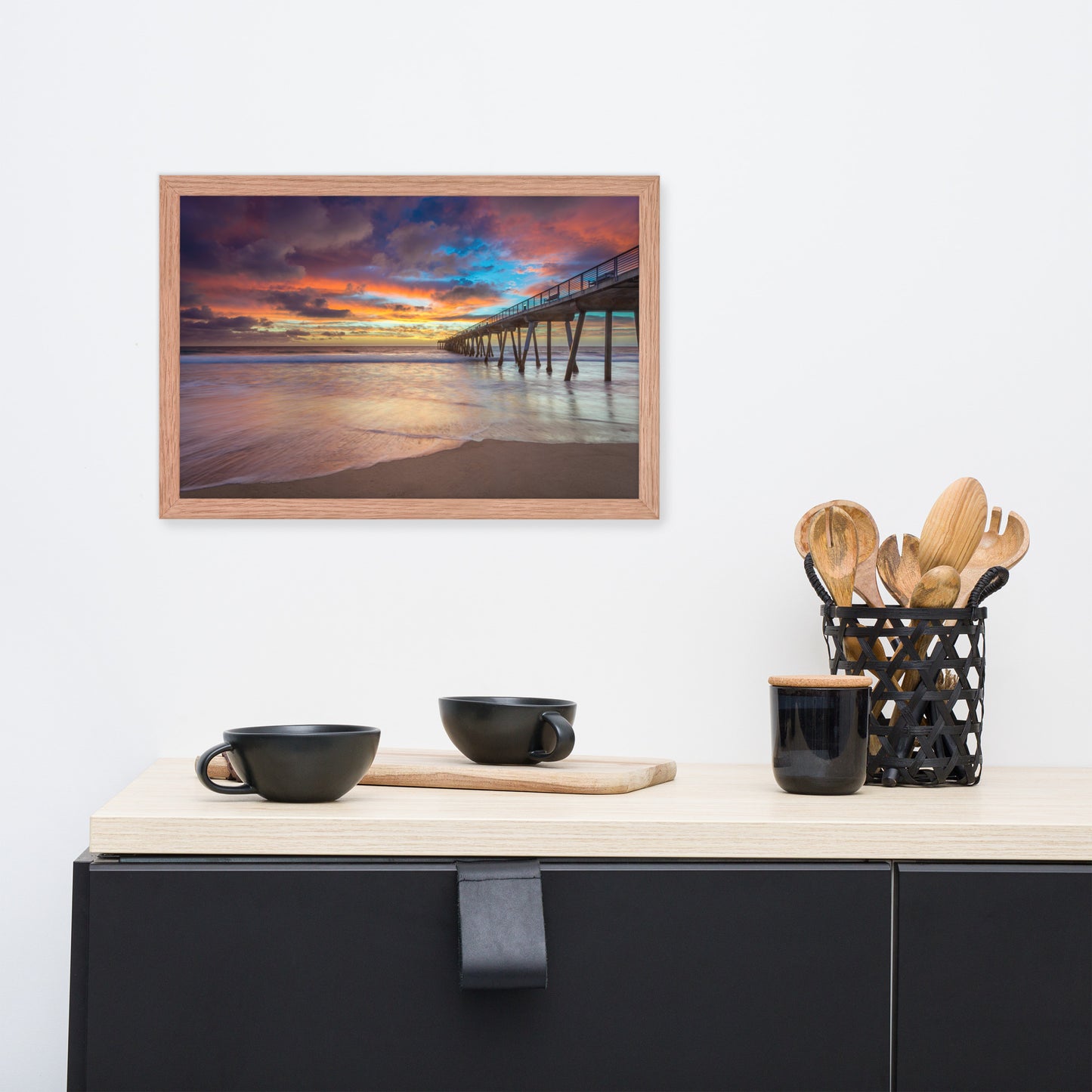 Dreamy Pier at Sunset Framed Wall Art Print