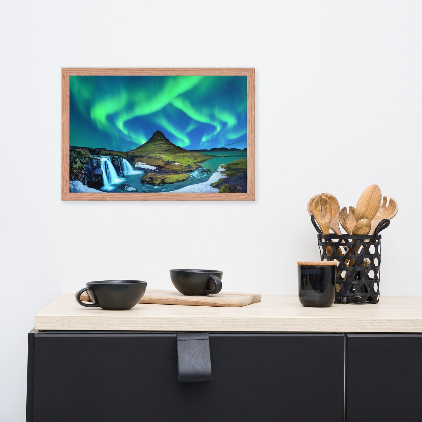 Winter Mountain Northern Lights Framed Wall Art Print