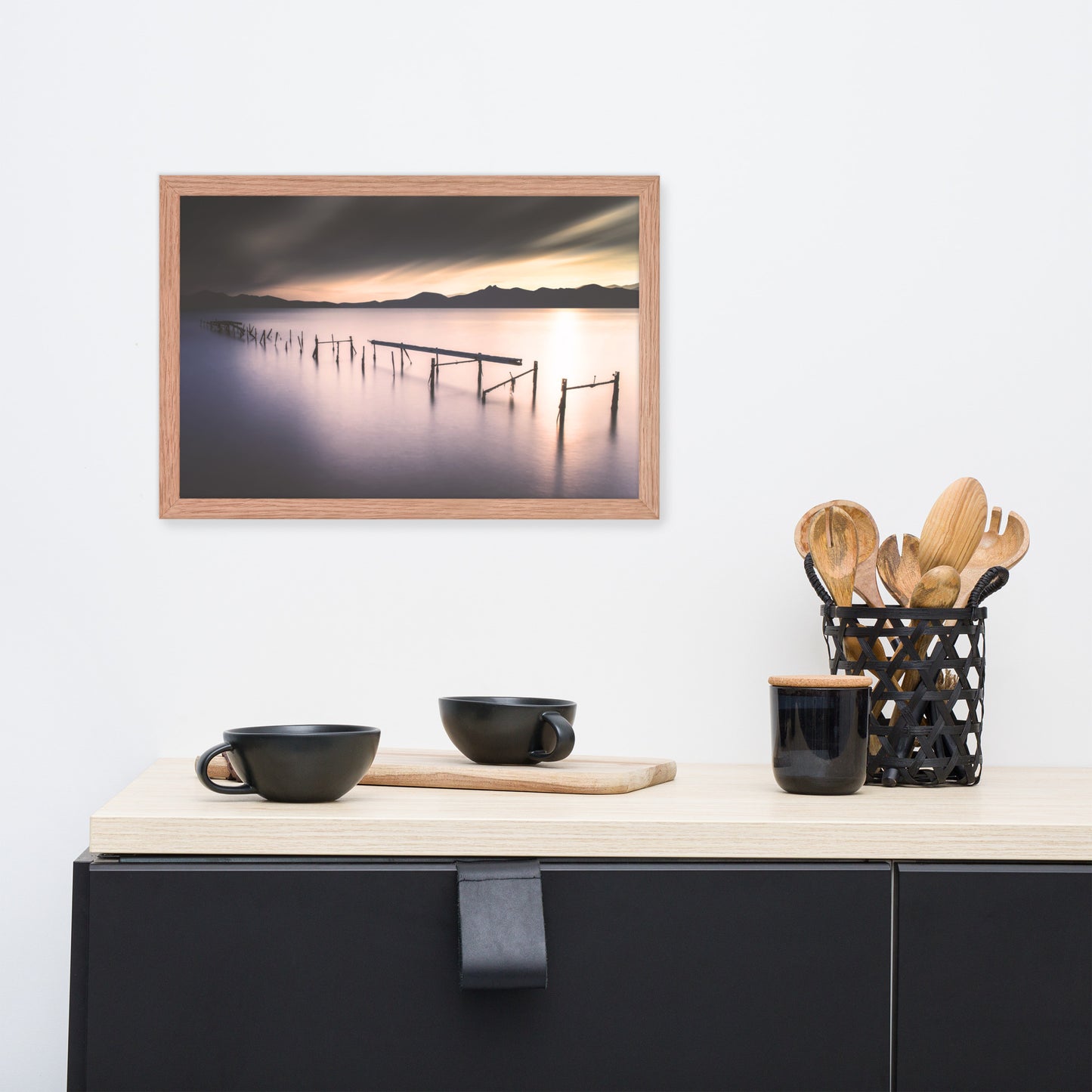 Moody Ruined Pier and Mountain Range Framed Wall Art Prints