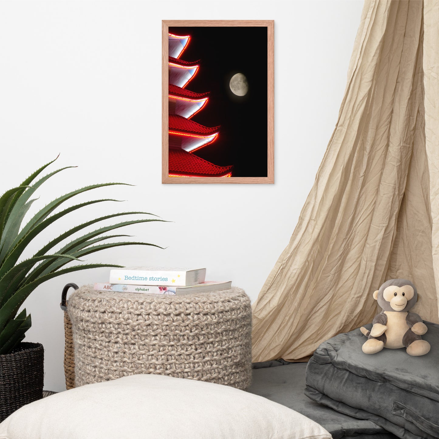 Moon Over Pagoda 1 Urban Photo Framed Wall Art Print