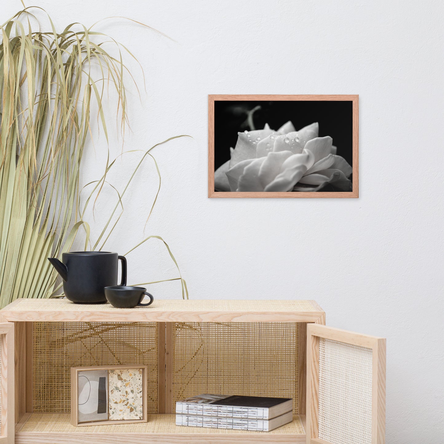 Delicate Rose Black and White Floral Nature Photo Framed Wall Art Print