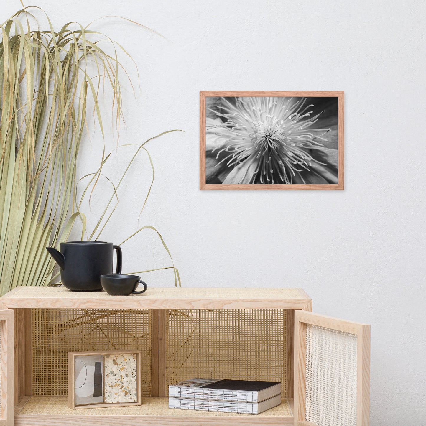 Center of Clematis Black and White Floral Nature Photo Framed Wall Art Print