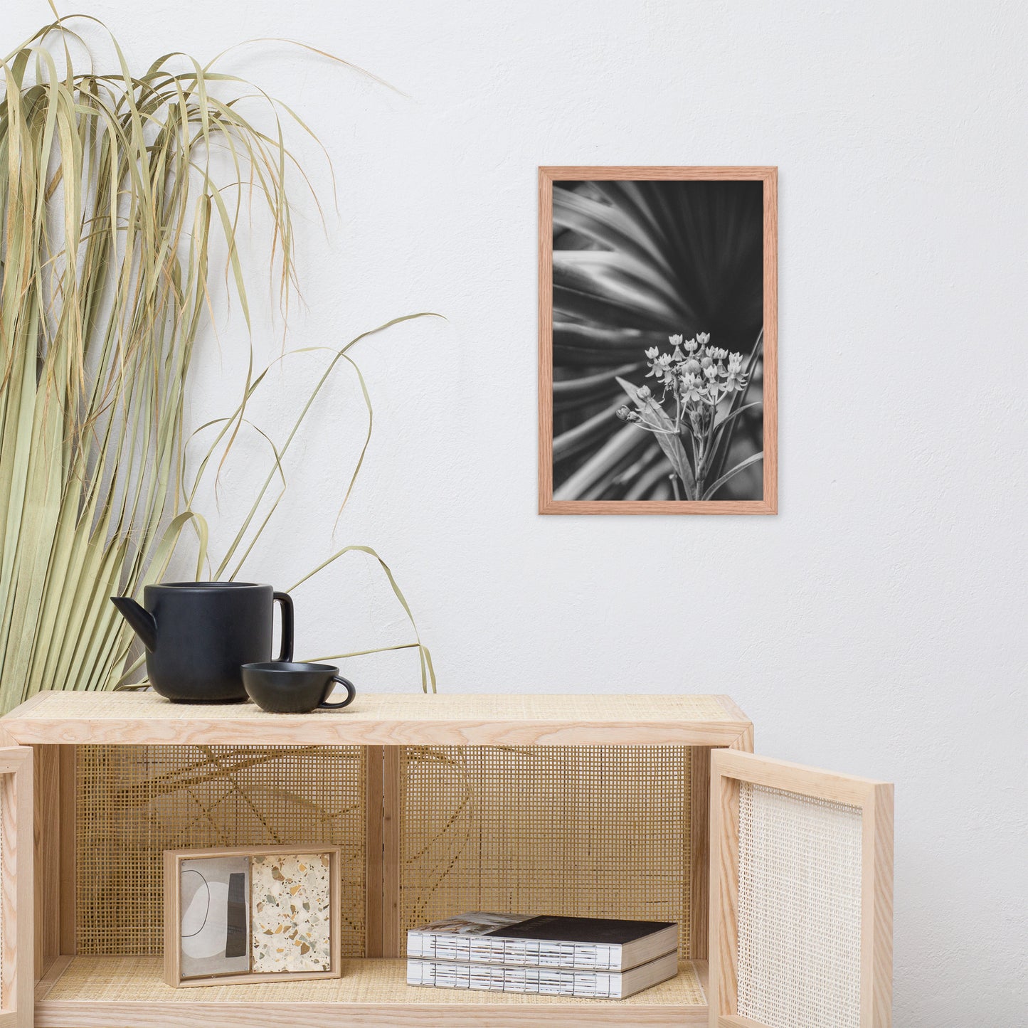 Bloodflowers and Palm Black and White Framed Wall Art Print